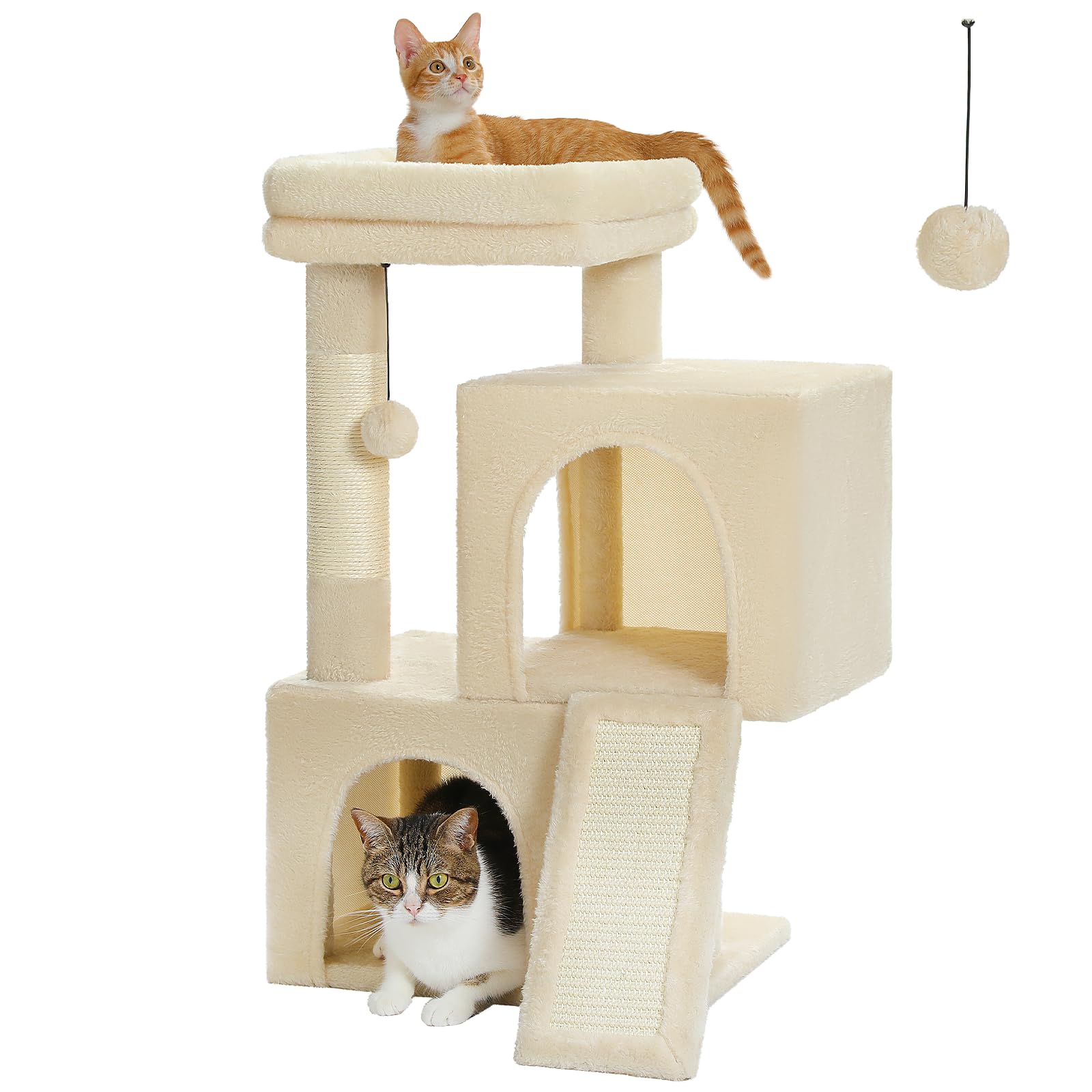 PETEPELA Katzenbaum Kratzbaum Kratzbäume Katzenmöbel mit Sisal-Seil Plüsch Liege höhlen Spielhaus Spielzeug für Katzen Grau