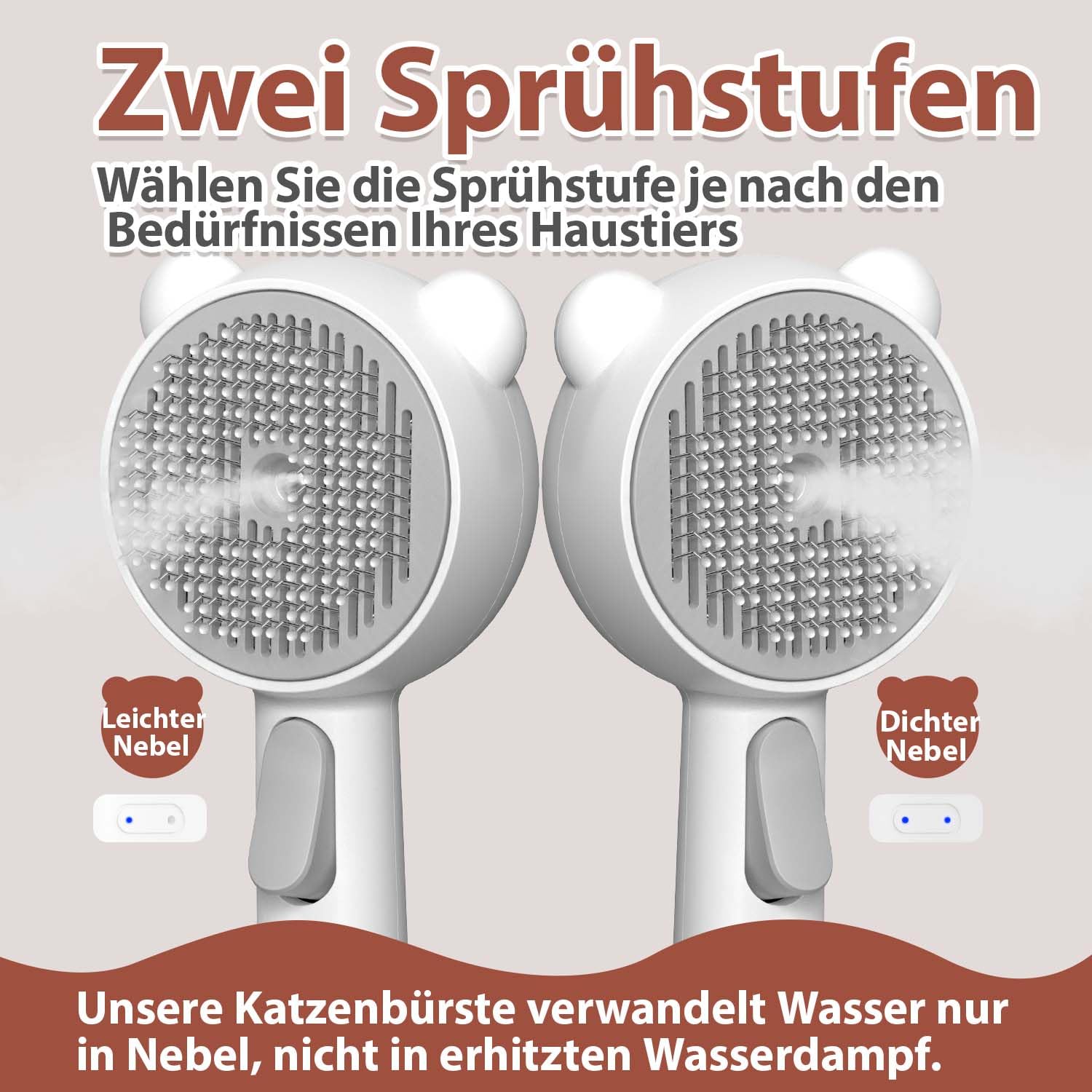 Katzenbürste mit Dampf & Auslöseknopf, Wiederaufladbar Dampfbürste von Katze Hunde, Spray Haustierhaar Bürste, Massage Steamer Kamm für Langhaar und Kurzhaar zum Entfernen Losem Fell und Schmutz
