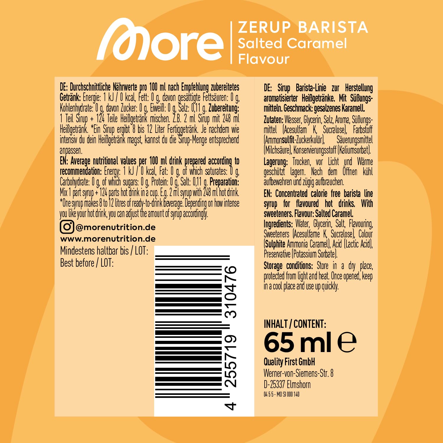 MORE Barista Zerup, Vanilla, 65 ml, für Kaffee, Tee und Heißgetränke, vegan, zero Kalorien - made in Germany