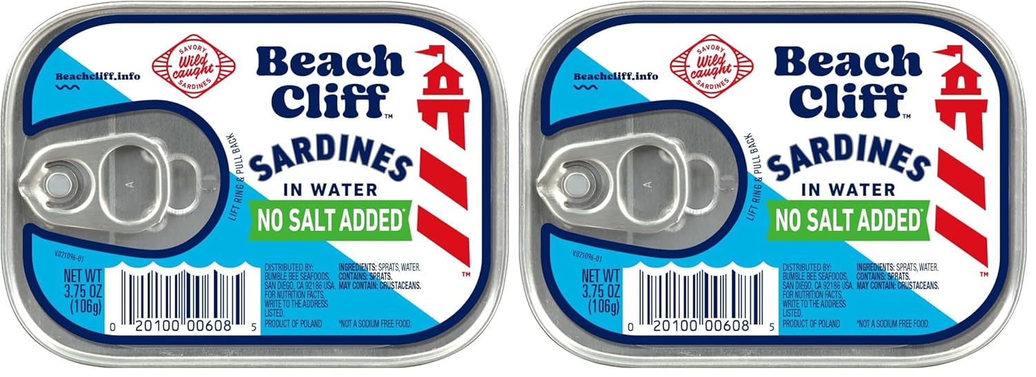 Beach Cliff Sardines in Water, 3.75 oz Can (Pack of 12) - Wild Caught Sardines - 12g Protein per Serving - Gluten Free, Keto Friendly