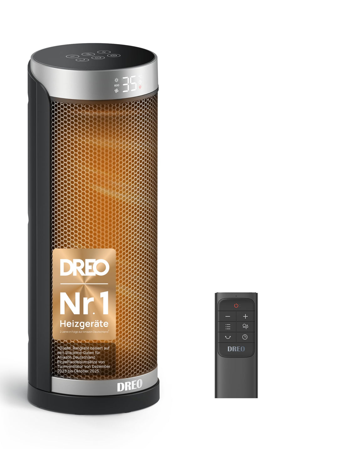 Dreo Heizlüfter Energiesparend, PTC Keramik Heizlüfte Leise, 70° Oszillierend Elektroheizung mit Fernbedienung, 12-Std-Timer, 3 Modus 3 Geschwindigkeit, Überhitzungs-Kippschutz, Solaris Slim H3