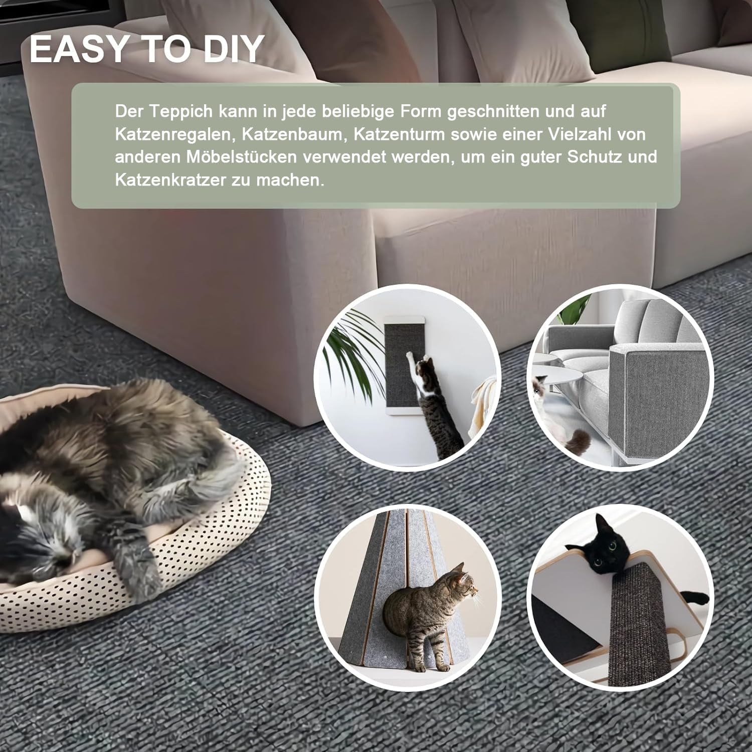 Selbstklebende Kratzschutzmatte für Sofa & Wand, 40x200 cm kratzschutz Sofa Katze - Trimmbarer Schutz gegen Katzenkratzer Couch Schutz von DIY Krallen Katzenteppich