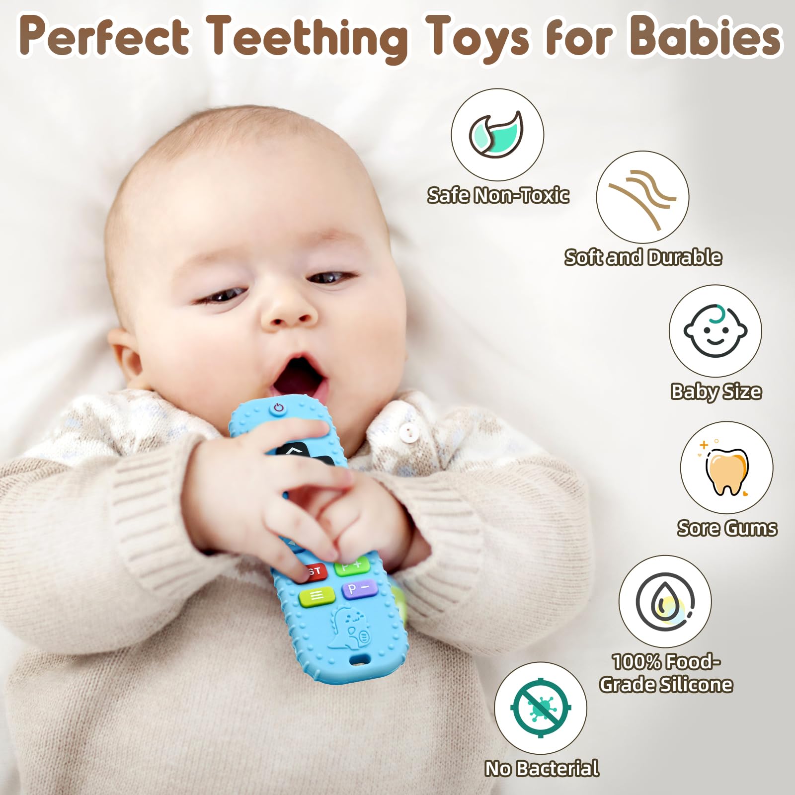 Zahnen Beißringe Spielzeug für Babys 3-6-12 Monate Geschenke, Fernbedienung Baby Zahnungshilfe für 7 8 9 Monate Kleinkind Autismus, Lebensmittelqualität Silikon Badespielzeug, Schwarz