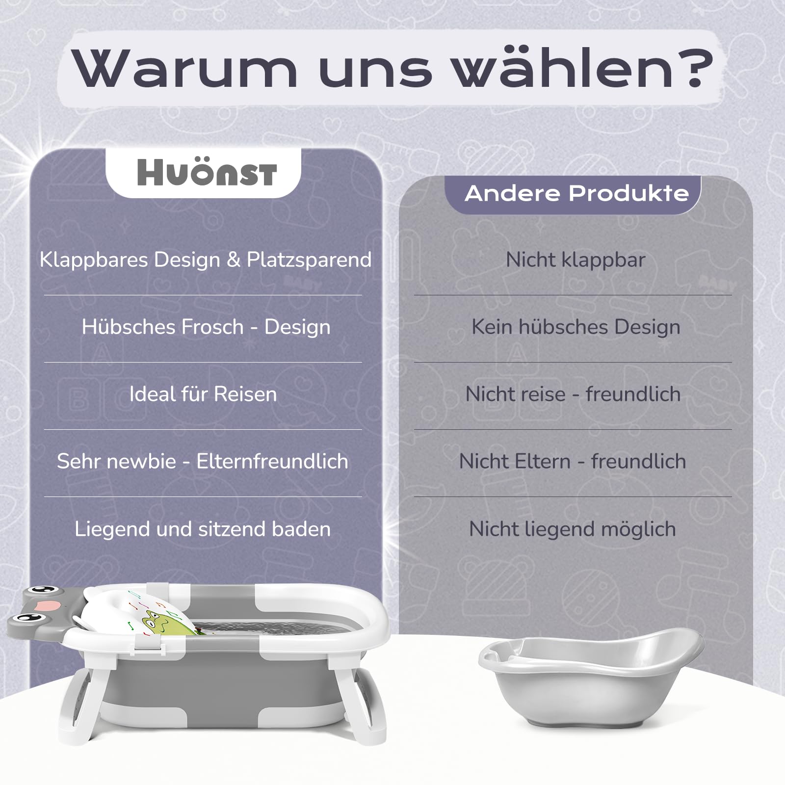 COOSEYA Baby Badewanne für 0-18 Monate, Faltbare Babywanne mit Babybadewanne Stützkissen, Portable Baby Bathtub als Wesentliche Artikel für Neugeborene und Kleinkind, Dinosaurier - Design (Grau)