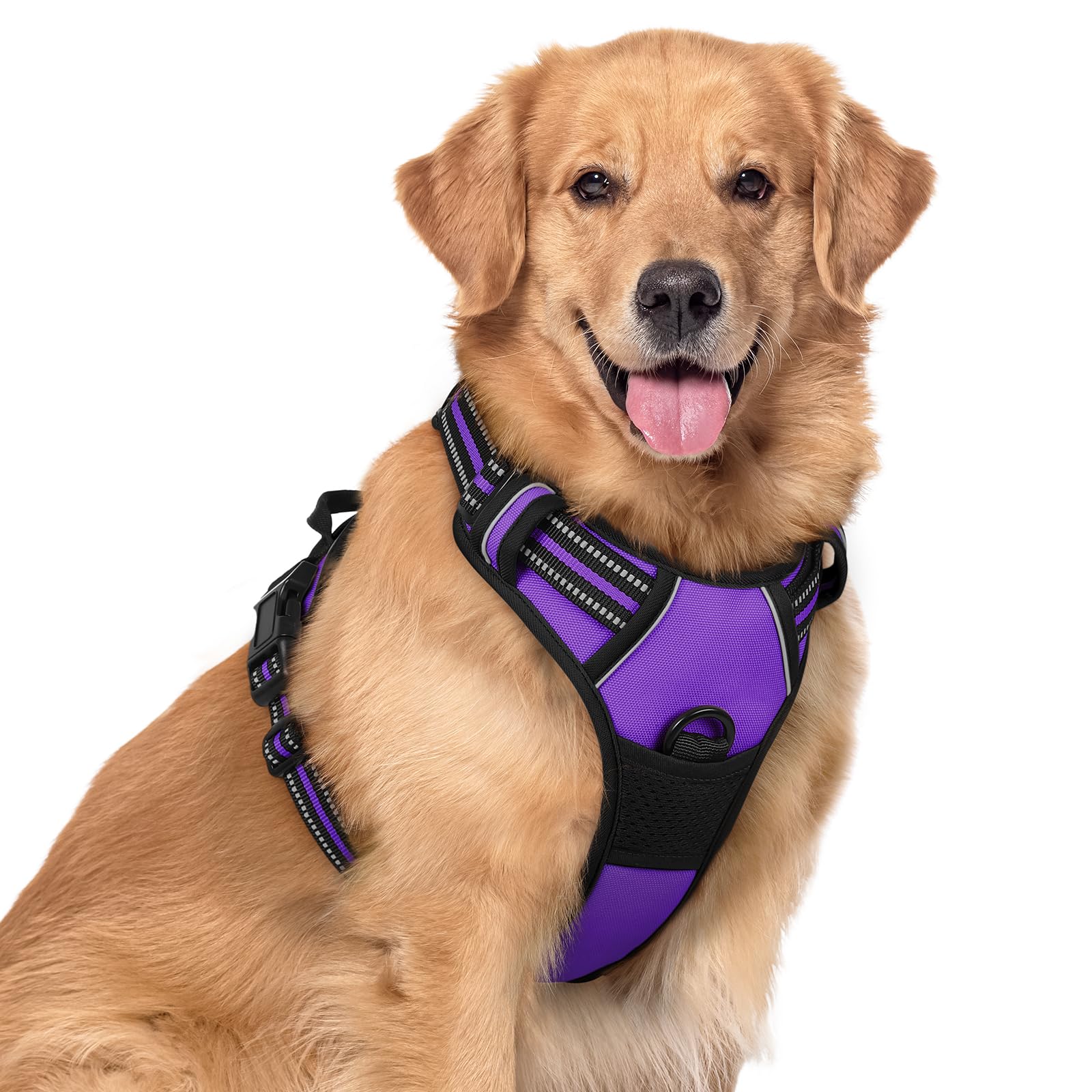 rabbitgoo Hundegeschirr Grosse Hunde, Anti Zug Geschirr mit Kontrolle, No Pull Verstellbar Hundegeschirr Mittelgroße Hunde, Atmungsaktiv Reflexstreifen Brustgeschirr Sichere Führung, Schwarz, L