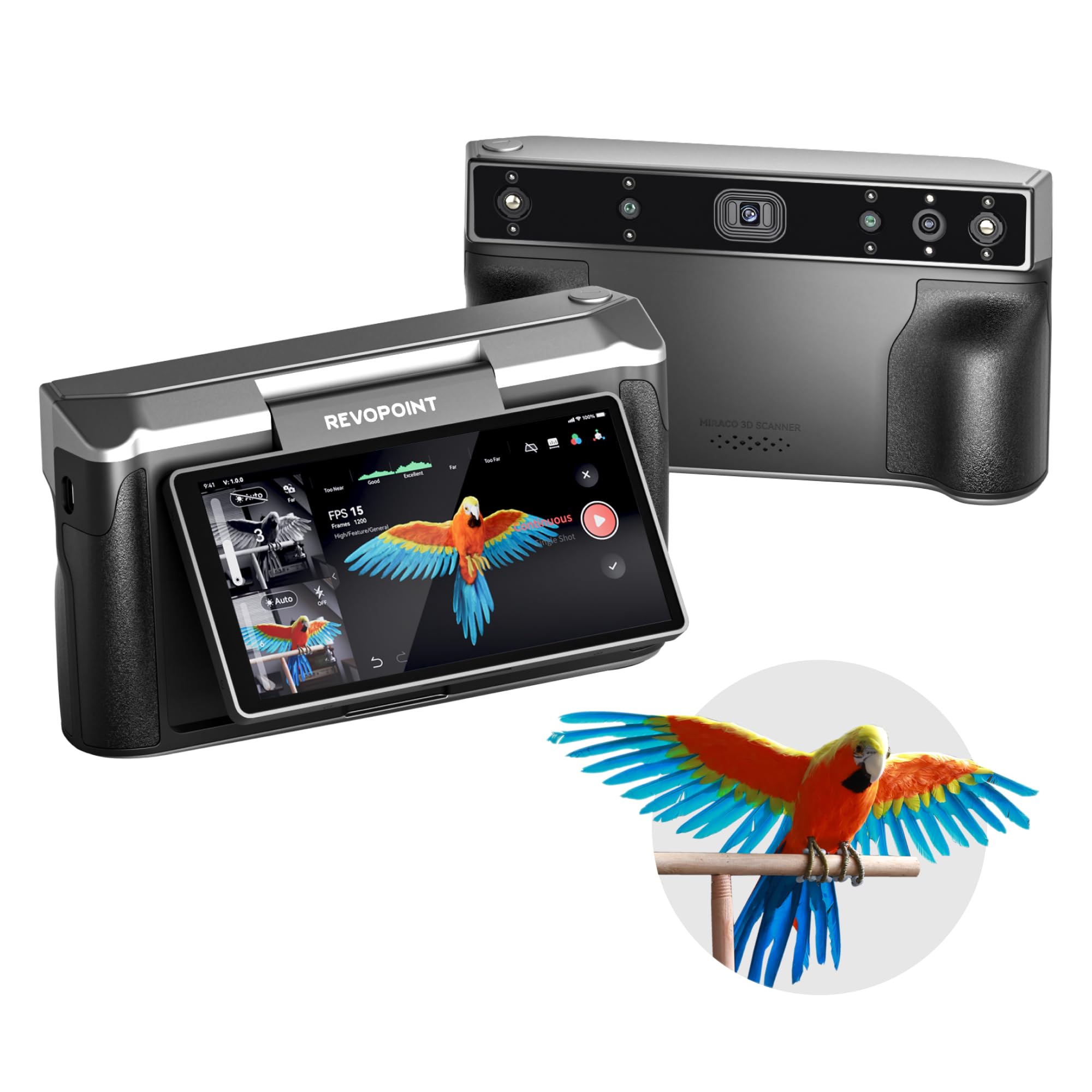 Revopoint MIRACO Plus 3D Scanner for 3D Printing Handheld, 3D Printer Scanner with Photogrammetry, Up to 0.02mm Precision, Full-Color Scan for Small to Large Objects, 32GB RAM