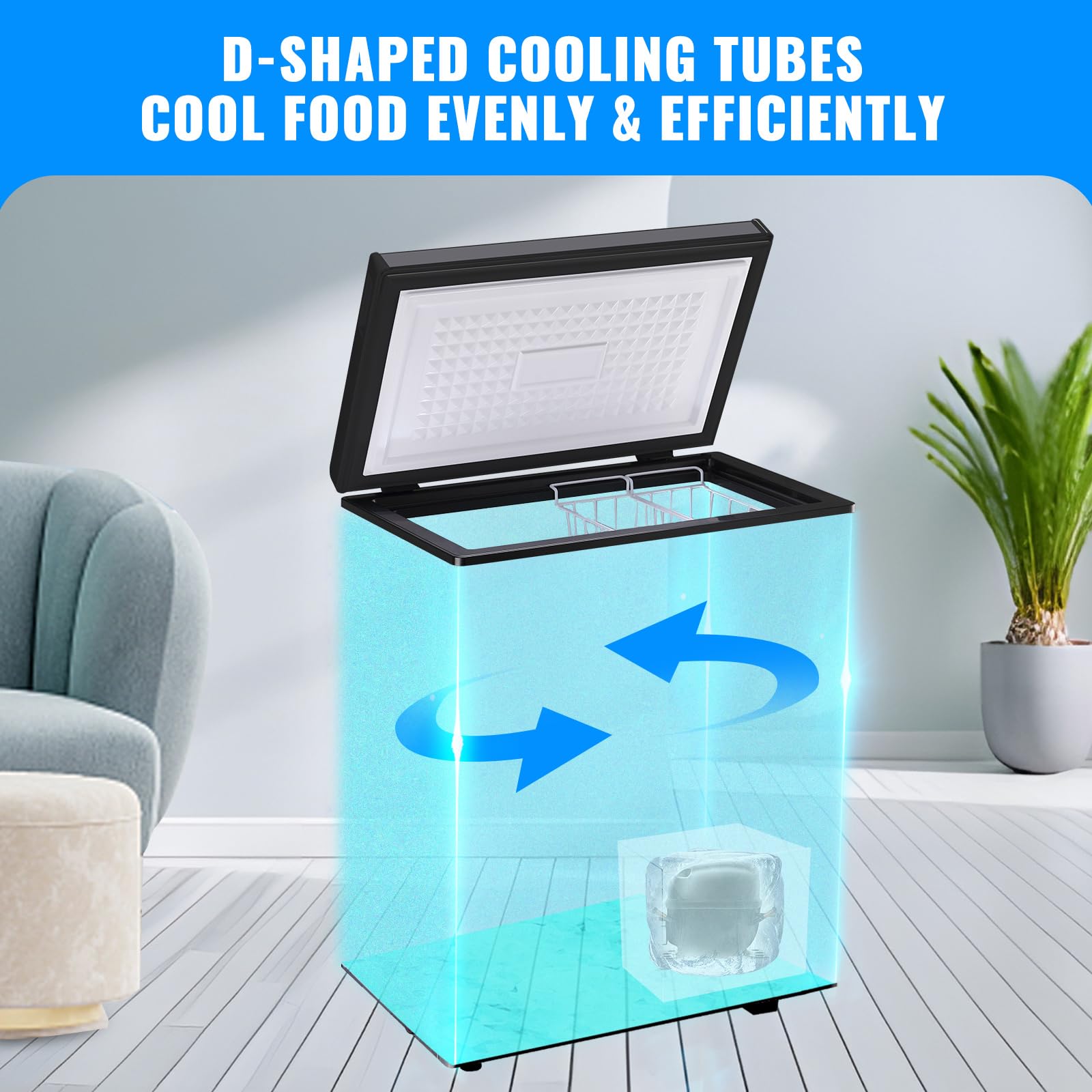 Mini Chest Freezer Compact Deep Freezing Machine with Electronic Temperature Control (Accurate to 1 ℉) Freestanding Small Freezer with 2 Removable Storage Baskets Black