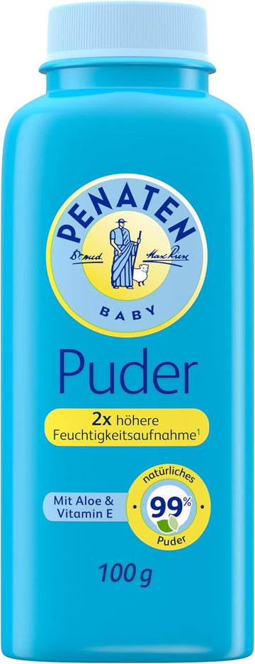 Penaten natürliches Baby Puder mit Aloe & Vitamin E, Puder auf Basis von Maisstärke, pflegt sanft Babyhaut, frisches und trockenes Hautgefühl
