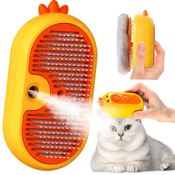 Katzenbürste mit Dampf & Auslöseknopf, Wiederaufladbar Dampfbürste von Katze Hunde, Spray Haustierhaar Bürste, Massage Steamer Kamm für Langhaar und Kurzhaar zum Entfernen Losem Fell und Schmutz