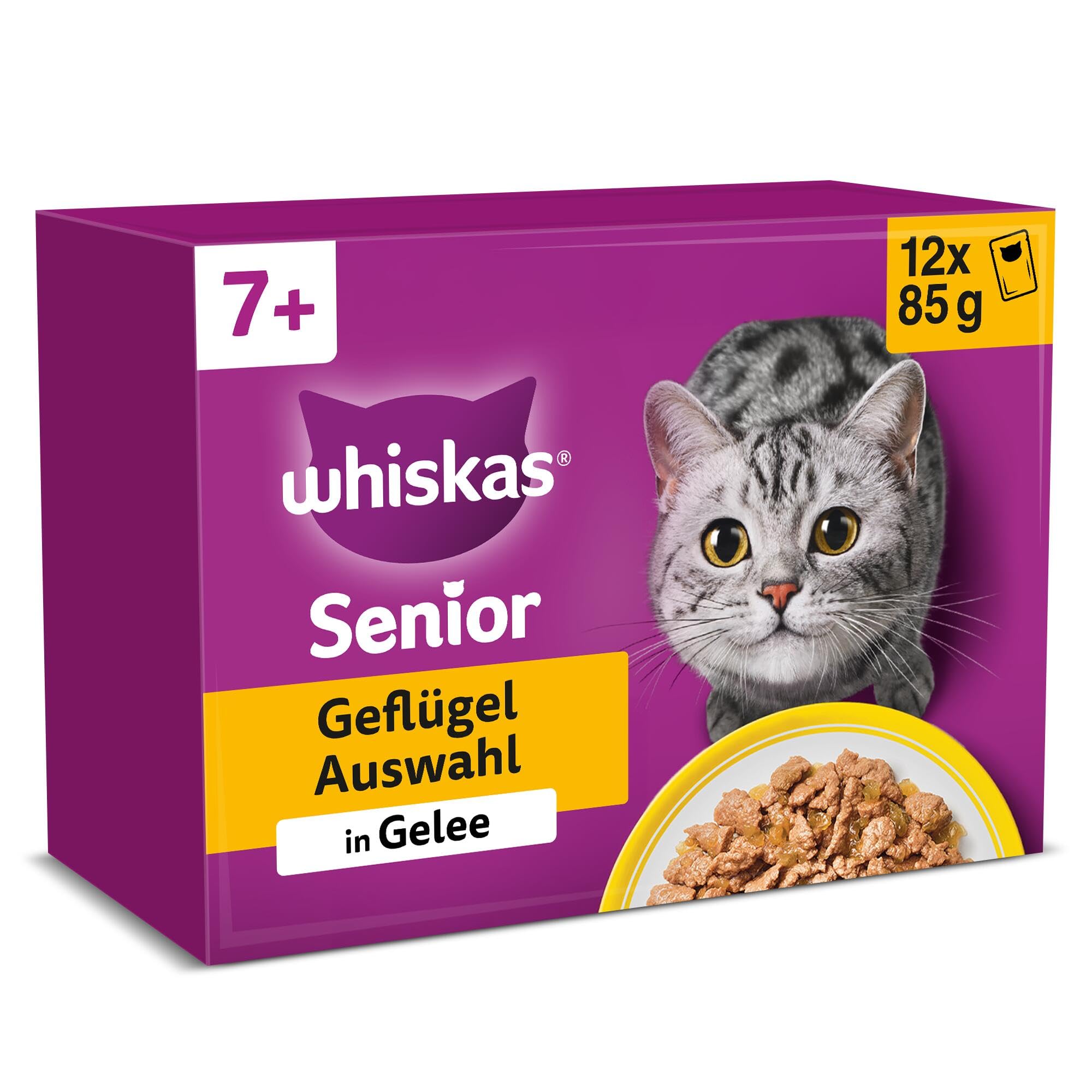 Whiskas Senior 7+ Katzennassfutter Gemischte Auswahl in Sauce, 48 Portionsbeutel, 12x85g (4er Pack) – Hochwertiges Katzenfutter nass, für Katzen ab 7 Jahren und älter