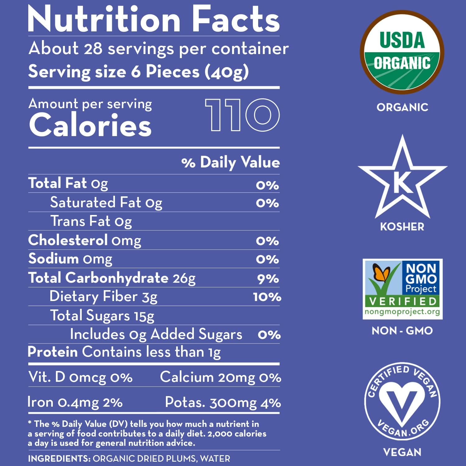 Sunny Fruit Soft Organic Pitted Prunes, 2.5 Pound Bulk Bag | No Preservatives, No Sugar Added | Healthy, Naturally Sweet Dried Plums | High Fiber Dried Fruit | ORGANIC, NON-GMO, VEGAN, HALAL, KOSHER