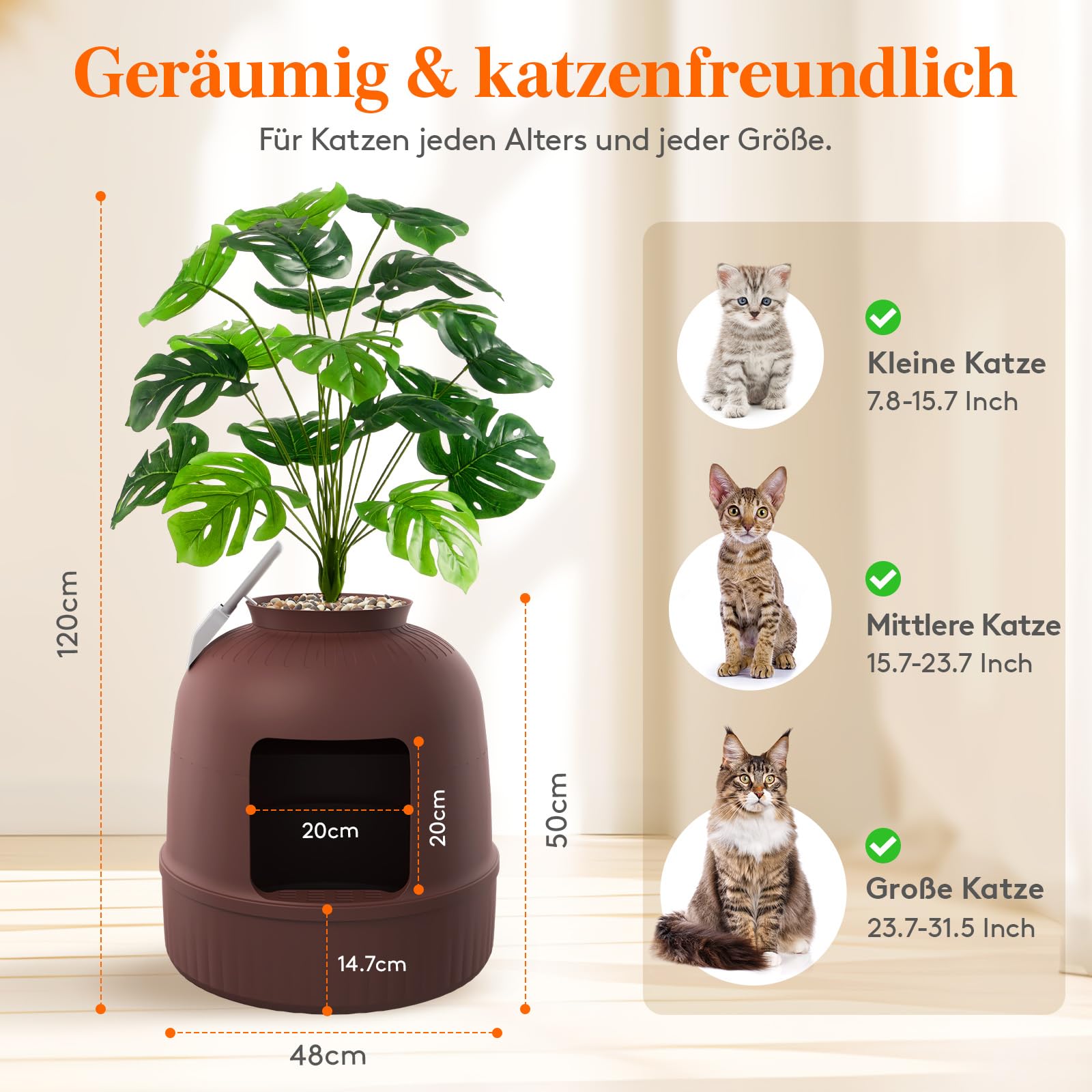 Lifewit Katzenklo Blumentopf mit Pflanze & Schaufel, Katzenklo Versteckt, Katzentoilette XXL mit Geruchskontrolle & Kohlefilter, Wohnzimmer, Schlafzimmer, Ecke, Weiß