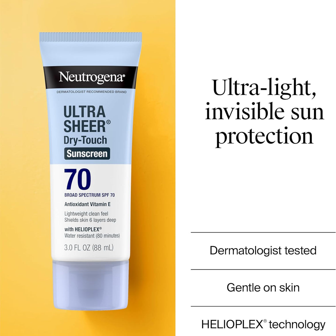 Neutrogena Ultra Sheer Dry-Touch Sunscreen Lotion, Broad Spectrum SPF 55 UVA/UVB Protection, Oxybenzone-Free, Light, Water Resistant, Non-Comedogenic & Non-Greasy, Travel Size, 3 fl. oz