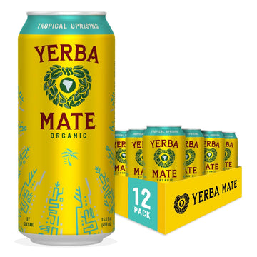 Yerba Madre Organic Yerba Mate, Enlighten Mint, 150mg Natural Caffeine, Energy Drink Alternative, No Jitters or Crash, 15.5 Oz Cans (Pack of 12)