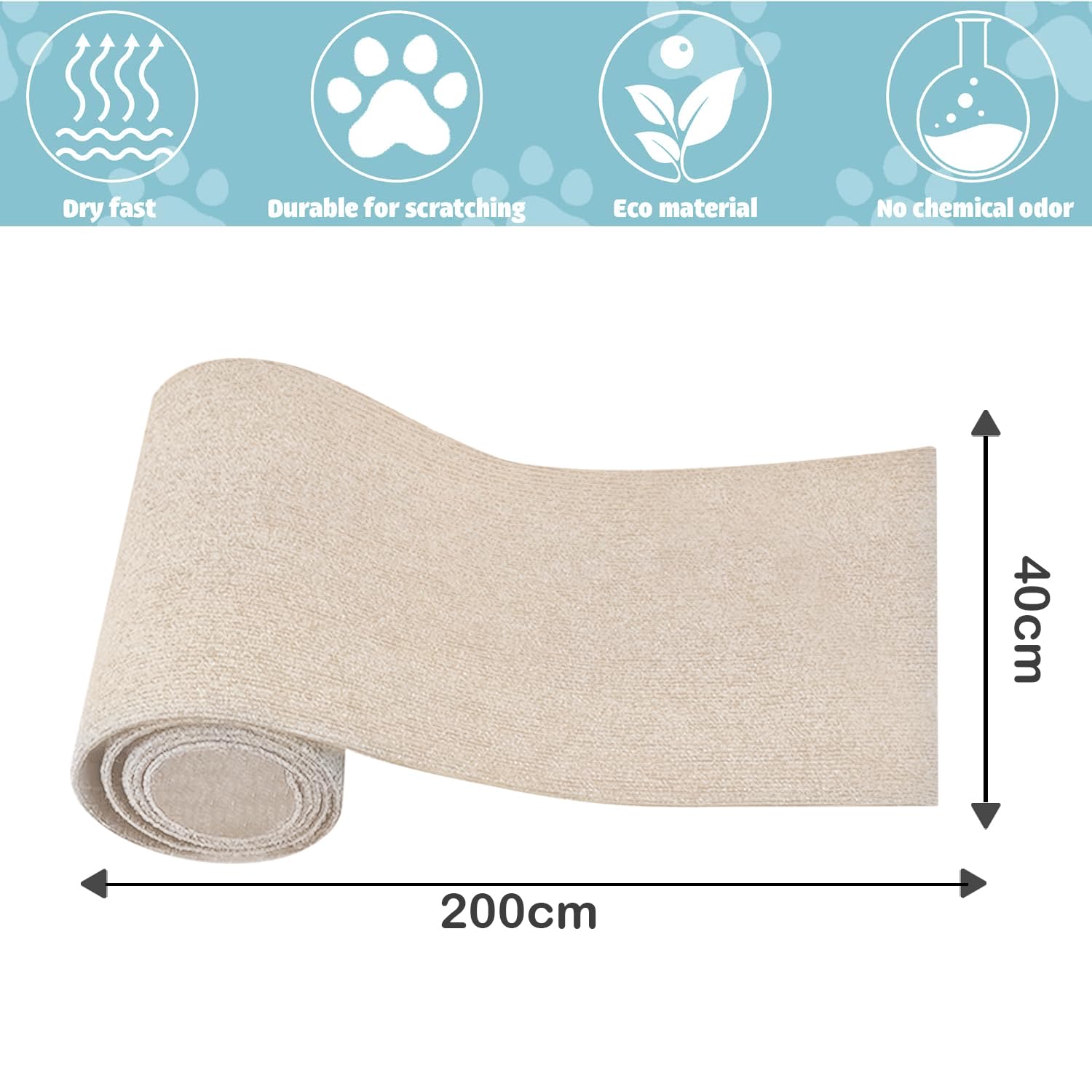 200cmx40cm Selbstklebend Kratzmatte, DIY Kratzbrett, Kratzschutz Sofa, Katzenkratzmatte, AntiKratz Tape für Katzenständer, Holzgriff, Katzenturm