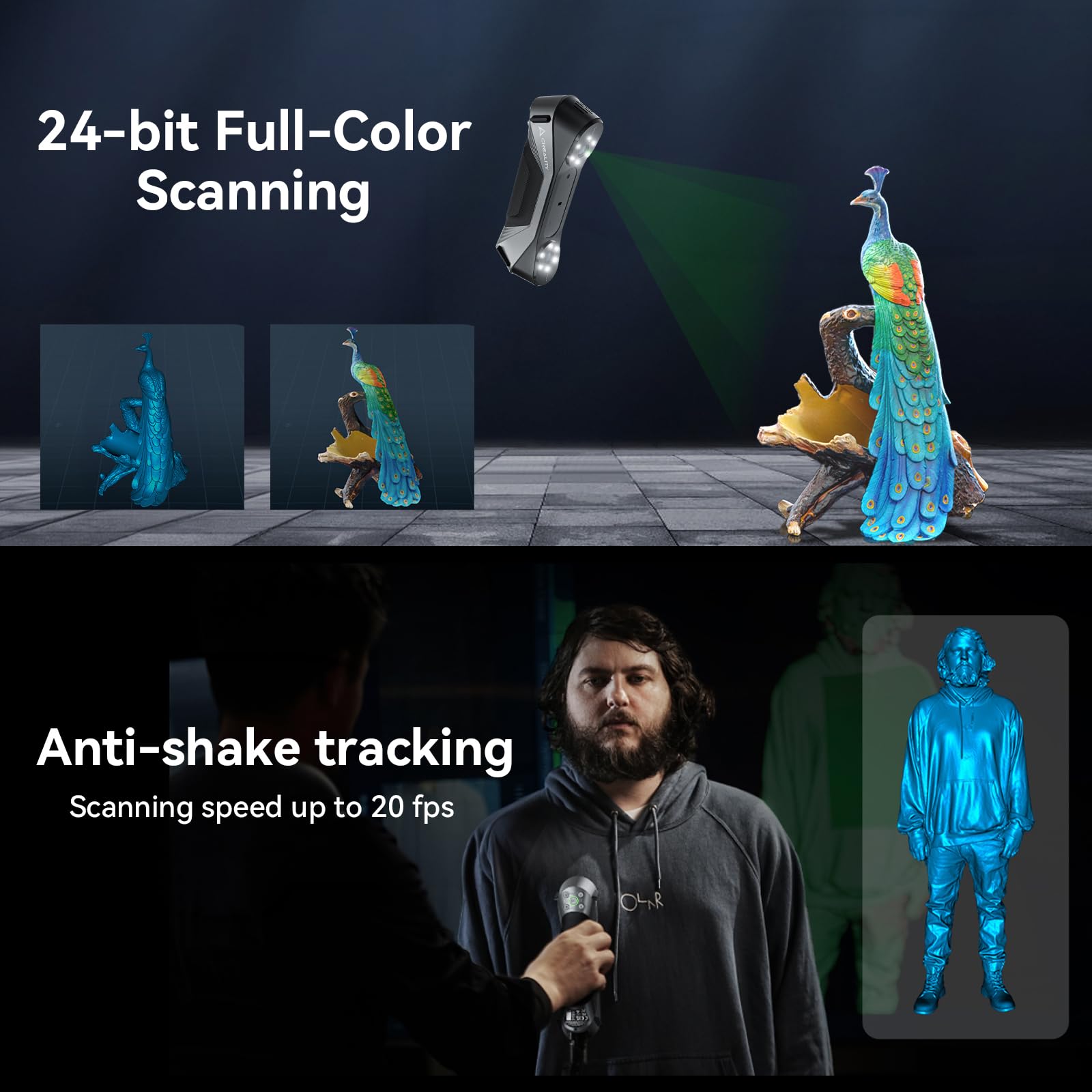 Creality Sermoon S1 3D Scanner, High-Precision 0.02mm Metrology-Grade 3D Scanner for 3D Printing with Blue/IR Laser, Exclusive Single-line Deep Hole scanning Technology, Wireless Support