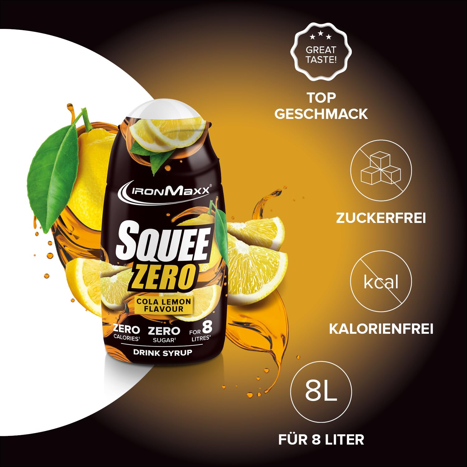 IronMaxx SqueeZero - Raspberry 65ml | Sirup, Erfrischendes Geschmackserlebnis für 8 Liter, Zuckerfrei und Kalorienfrei in 100ml verzehrfertigem Getränk