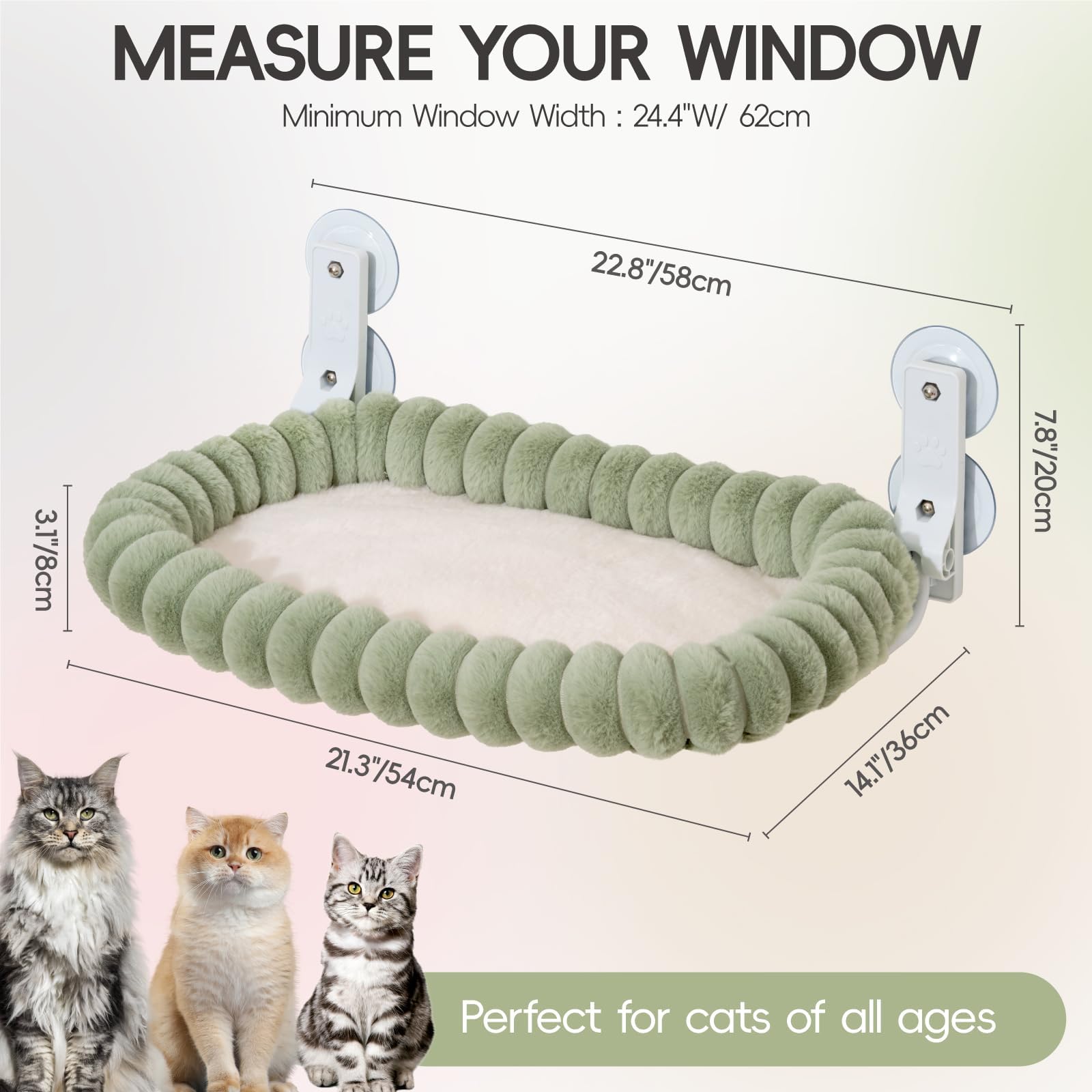 EDAGNY Katzen Fensterliege Hängematte Weich mit Abnehmbarem Wendebezug - Katzen Hängematte Fenster mit Stabiles Stahlgestell Halt bis 18kg, Creme M