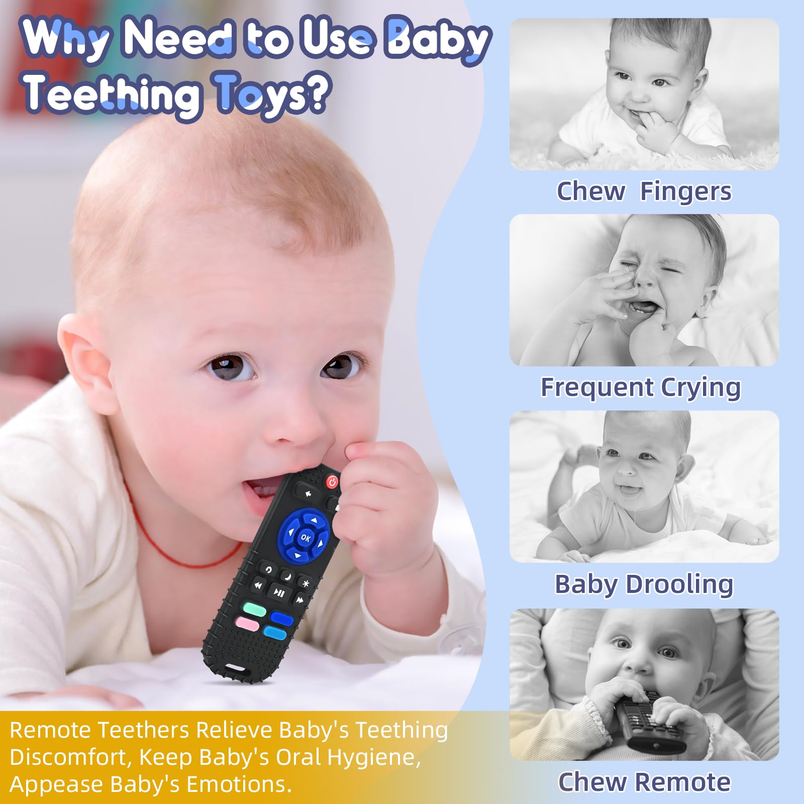 Zahnen Beißringe Spielzeug für Babys 3-6-12 Monate Geschenke, Fernbedienung Baby Zahnungshilfe für 7 8 9 Monate Kleinkind Autismus, Lebensmittelqualität Silikon Badespielzeug, Schwarz