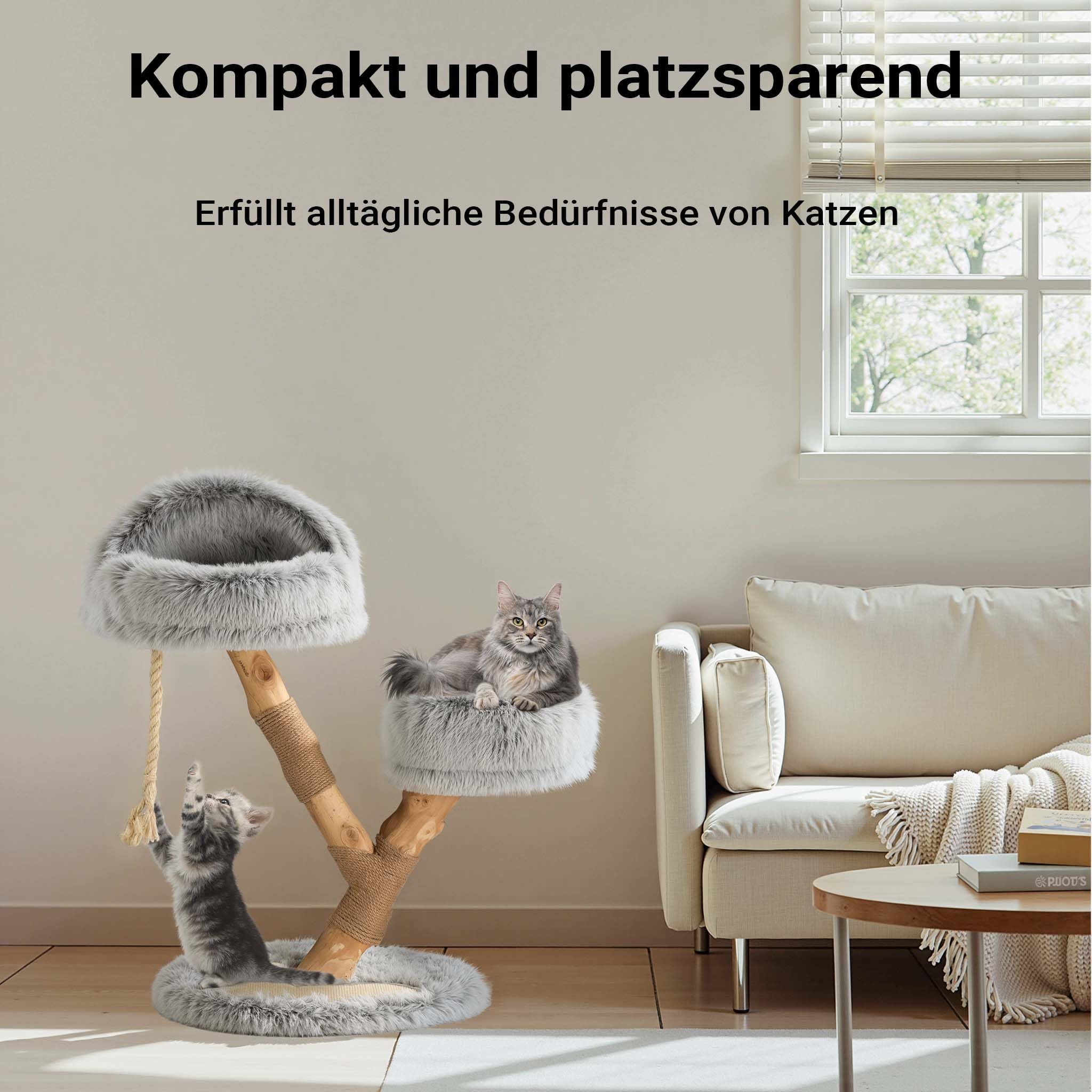 Fudajo Designer Kratzbaum mit Hängeliege, Katzenkratzbaum 59 x 59 x 169 cm, Katzenbaum bis max. 15 kg mit Sisal und Plüsch, Katzenmöbel mit 3 Etagen