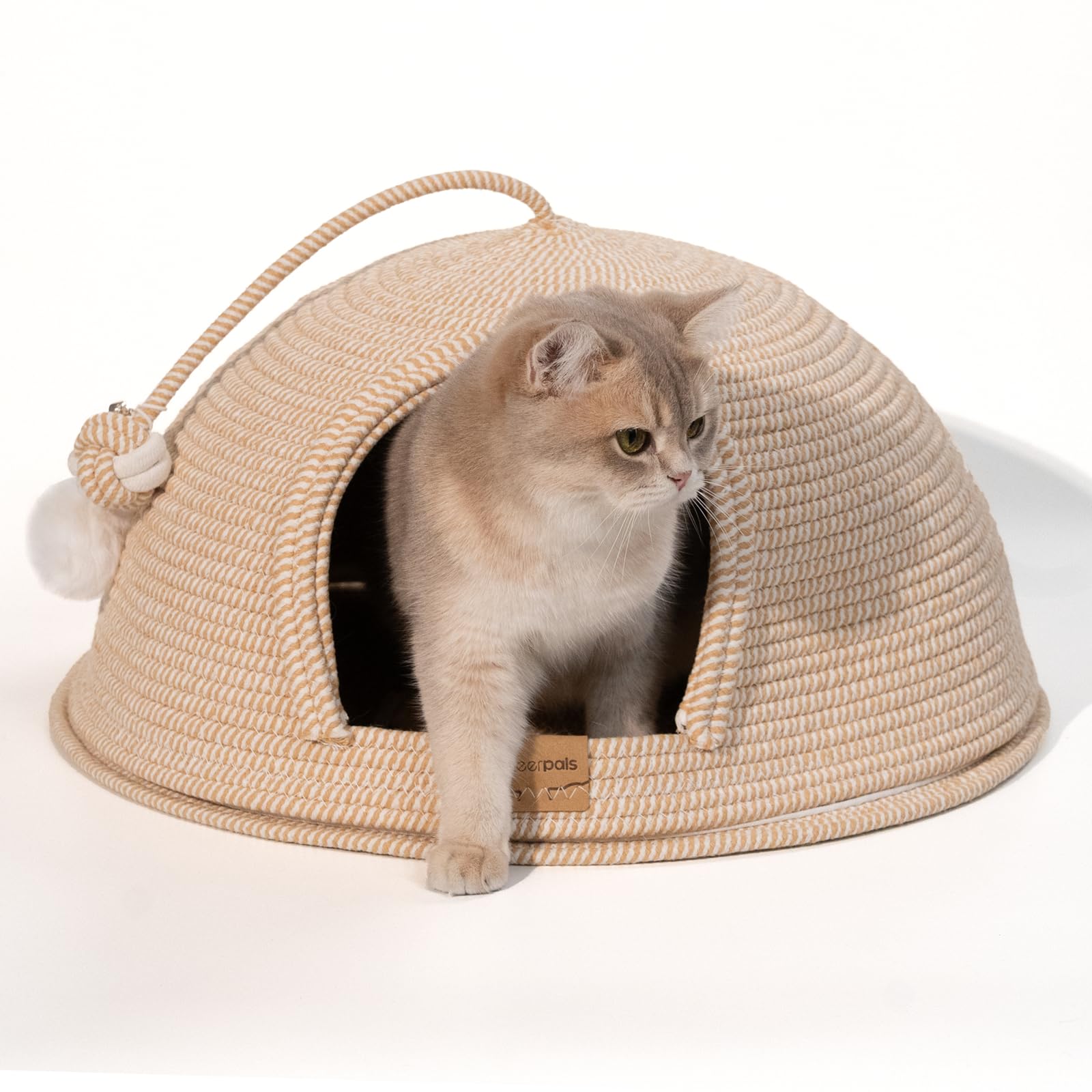 CheerPals Katzenbett mit Kissen, 47cm Waschbar Katzenkorb aus Baumwollseilen geflochten, zum Schlafen für Alle Katze, All Season Universal