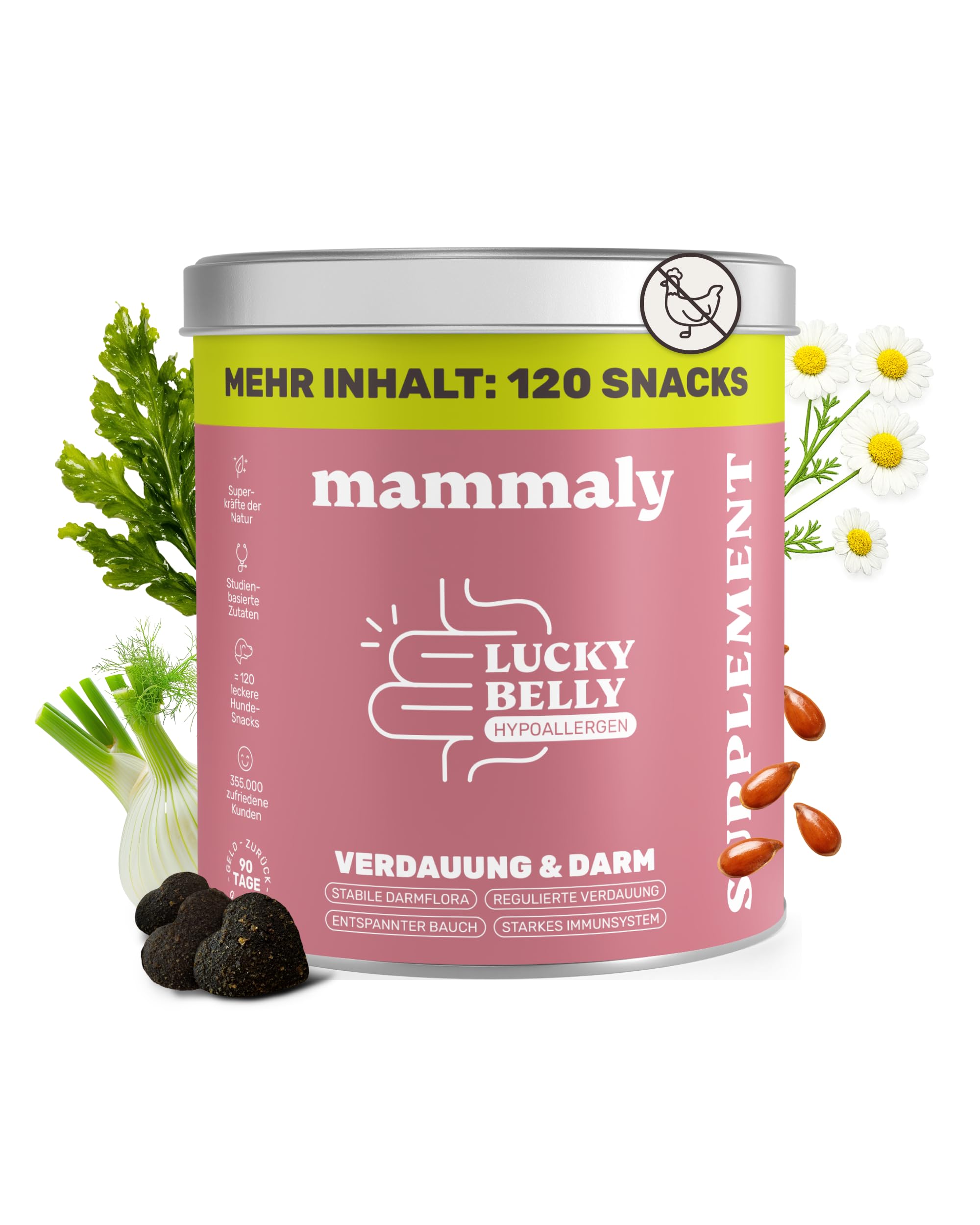 9-in-1 Probiotika für Deinen Hund - Lucky Belly Hypoallergen Allergie Fit ohne Huhn 120 Drops (350g) von mammaly-Bei Magenprobleme & Verdauungsprobleme für Magen-Darm,Verdauungssnacks bei Gras fressen