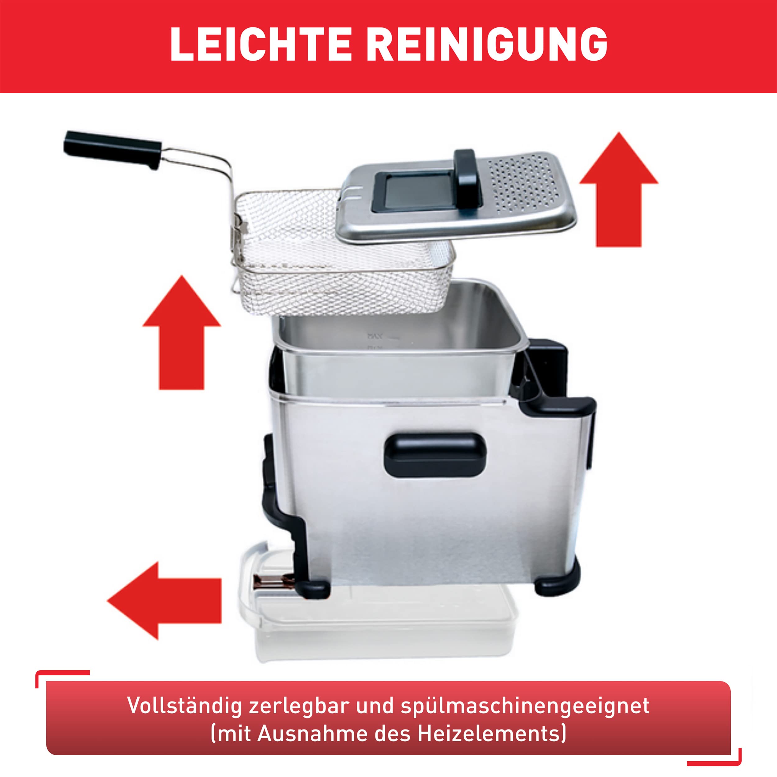 Tefal Oleoclean Pro Fritteuse 3,5L für knusprige Pommes, 2300W Edelstahl Friteuse mit Öl-Filterung, Herausnehmbarer Ölbehälter 1,2kg, Timer & Thermostat, Spülmaschinenfest, Schwarz/Edelstahl