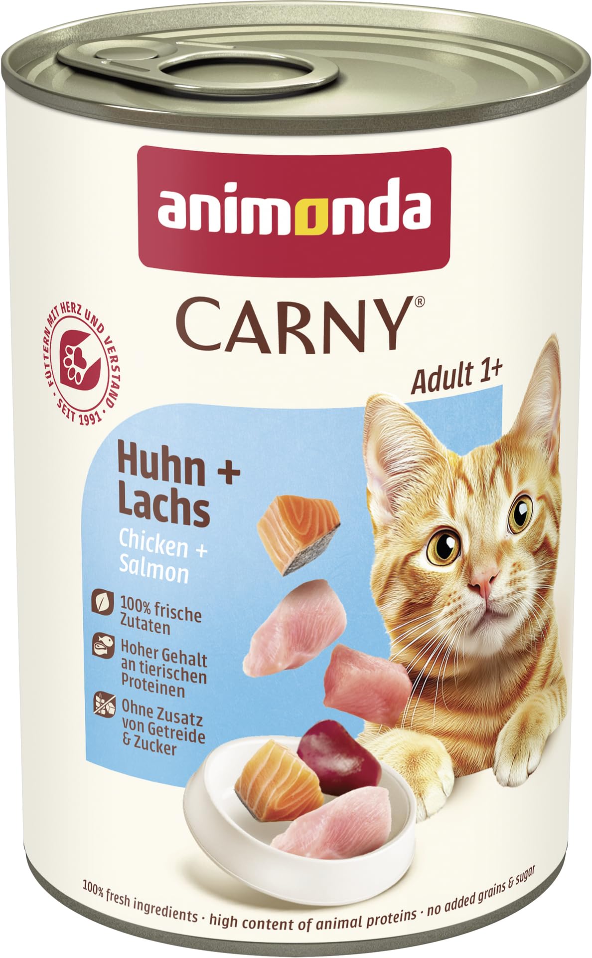 animonda Carny Adult Huhn + Lachs (6 x 400 g), Katzennassfutter für ausgewachsene Katzen, Nassfutter mit 100 % frischen, fleischlichen Zutaten, Katzenfutter ohne Getreide und Zucker