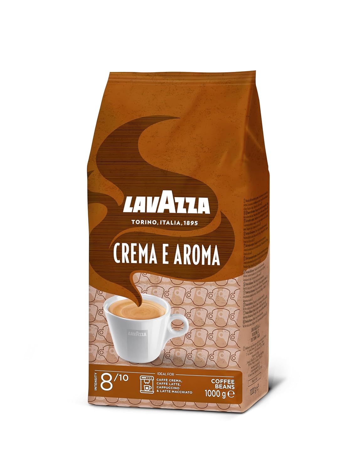 Lavazza, Crema e Aroma, Arabica und Robusta Kaffeebohnen, Ideal für Espressomaschinen, mit Schokoladigen Aromen, Reicher und Vollmundiger Geschmack, Intensität 8/10, Mittlere Röstung, 1 kg Packung