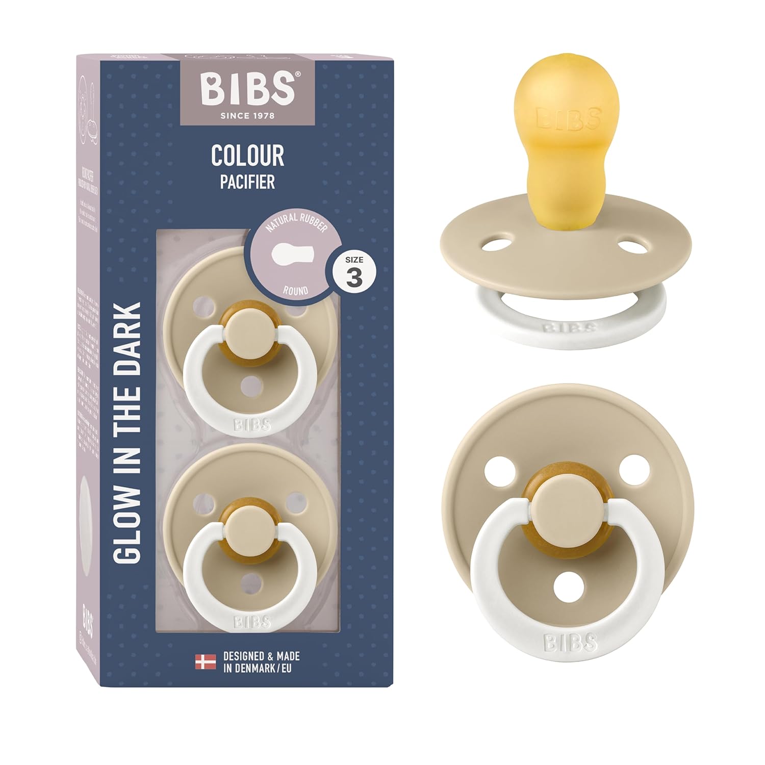 BIBS Colour Schnuller 2er-Pack, BPA-frei, Kirschform Nippel. Naturkautschuk/Latex, Hergestellt in Dänemark. Größe 1 | 0+ Monate | 2-Pack, Ivory/Sage