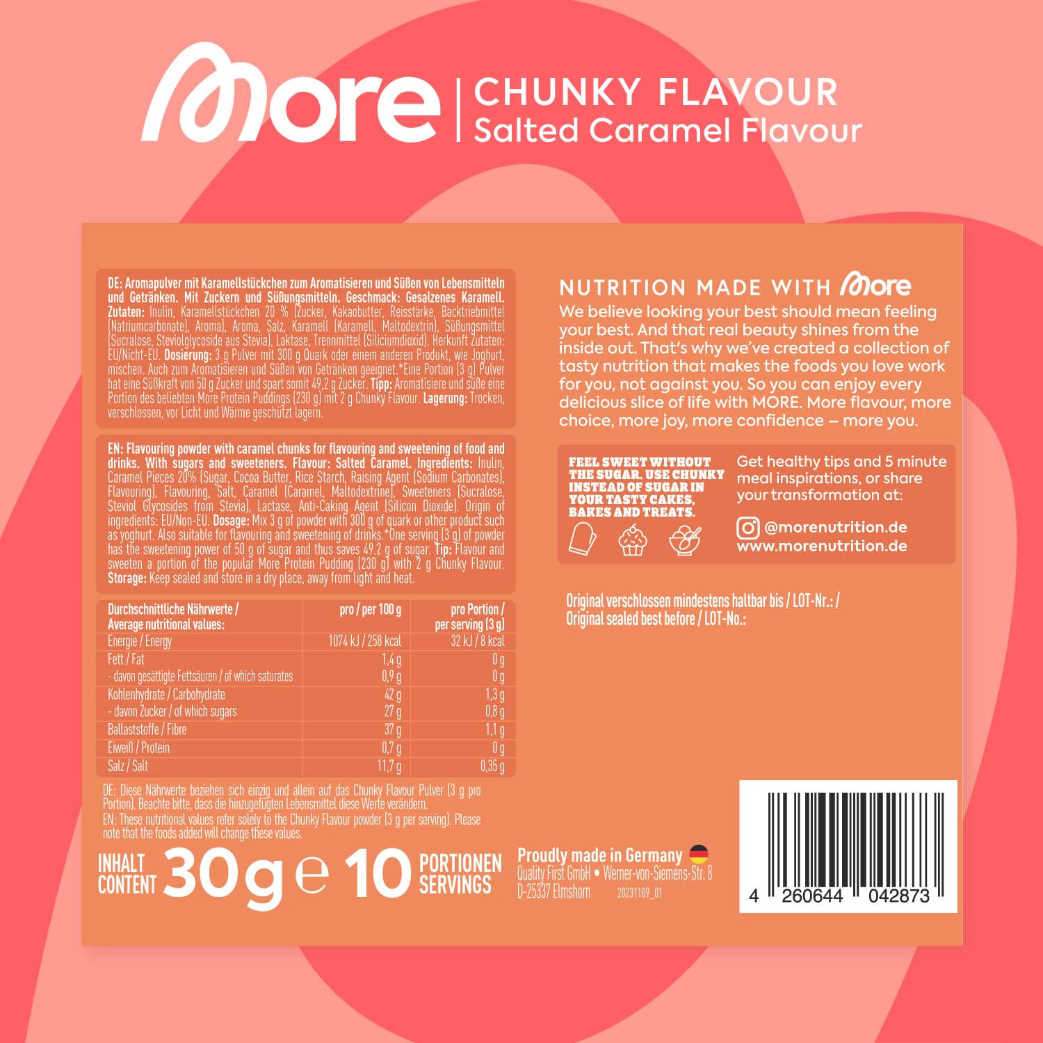 MORE Chunky Flavour, Vanilla Perfection, 150 g, vegan, Geschmackspulver zum Süßen, ohne viel Zucker und Kalorien, mit Inulin und Laktase - made in Germany