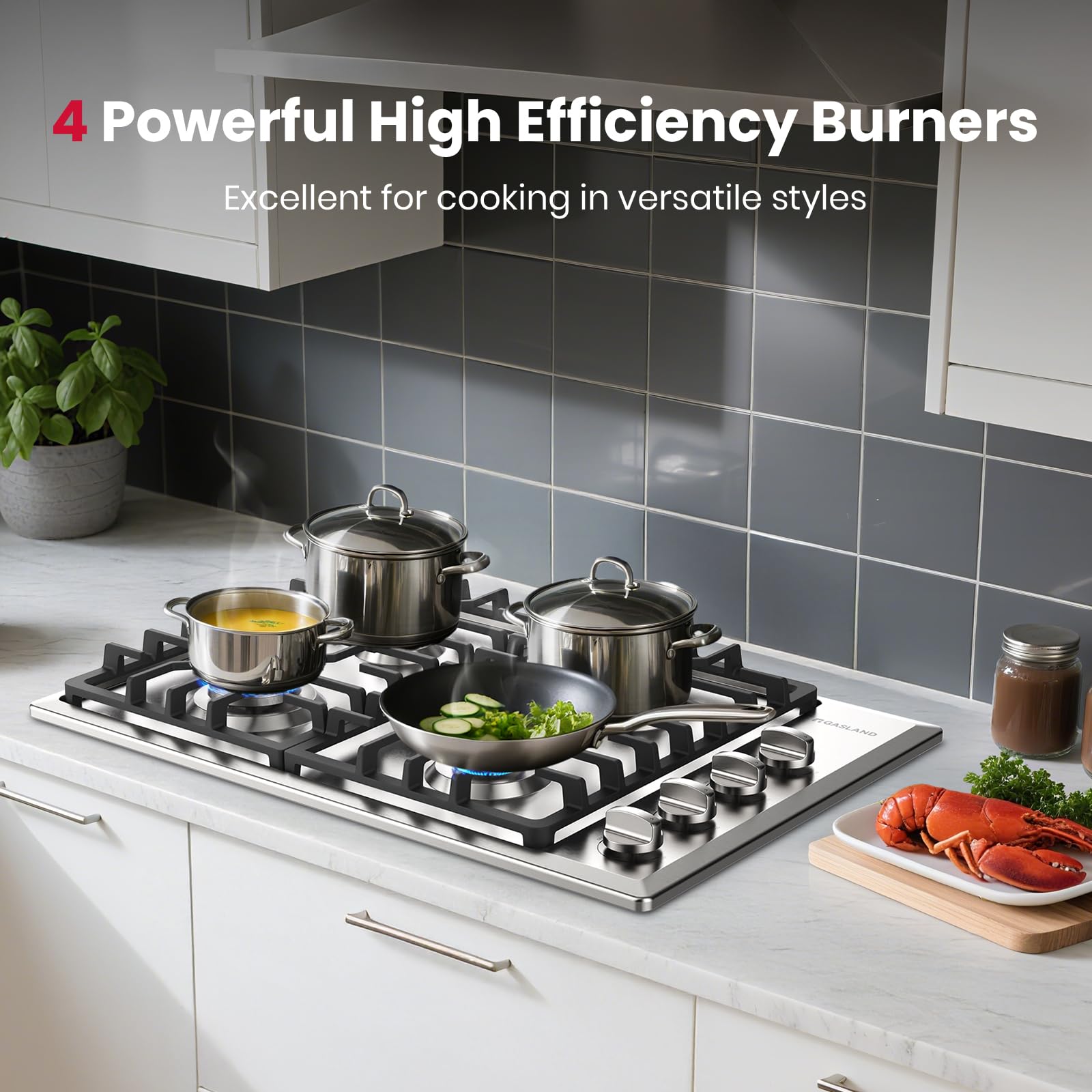 GASLAND 36 Inch Gas Cooktop, PRO GH2365SF 5 Italy Sealed Burner Propane Stovetop, NG/LPG Convertible Gas Cooktops, Plug-in with Thermocouple Protection, CSA Certified, Stainless Steel