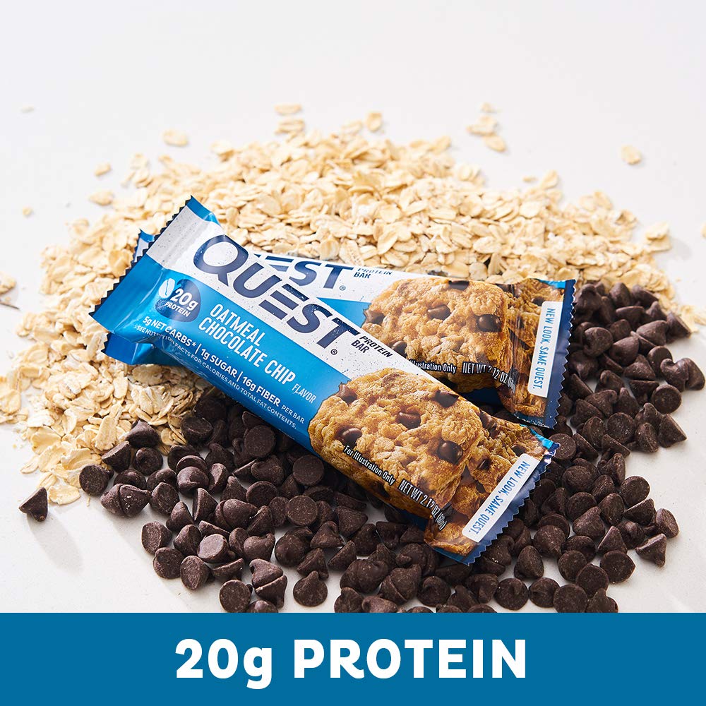 Quest Nutrition Chocolate Chip Dough Cookie Protein Bars, 21g Protein, 1g Sugar, 4g Net Carbs, High Fiber, Gluten Free, Keto-Friendly, 12 Count
