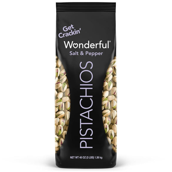 Wonderful Pistachios In Shell, Salt & Pepper Flavored Nuts, 48 Ounce Bag, Protein Snacks, Gluten Free, Healthy Snacks for Adults
