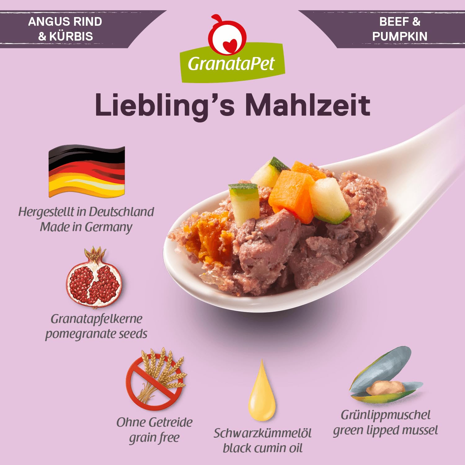 GranataPet Liebling's Mahlzeit Multipack 2, Nassfutter für Hunde im Probierpaket, Alleinfuttermittel ohne Getreide, Hundefutter mit hohem Fleischanteil & hochwertigen Ölen, 6 x 800 g