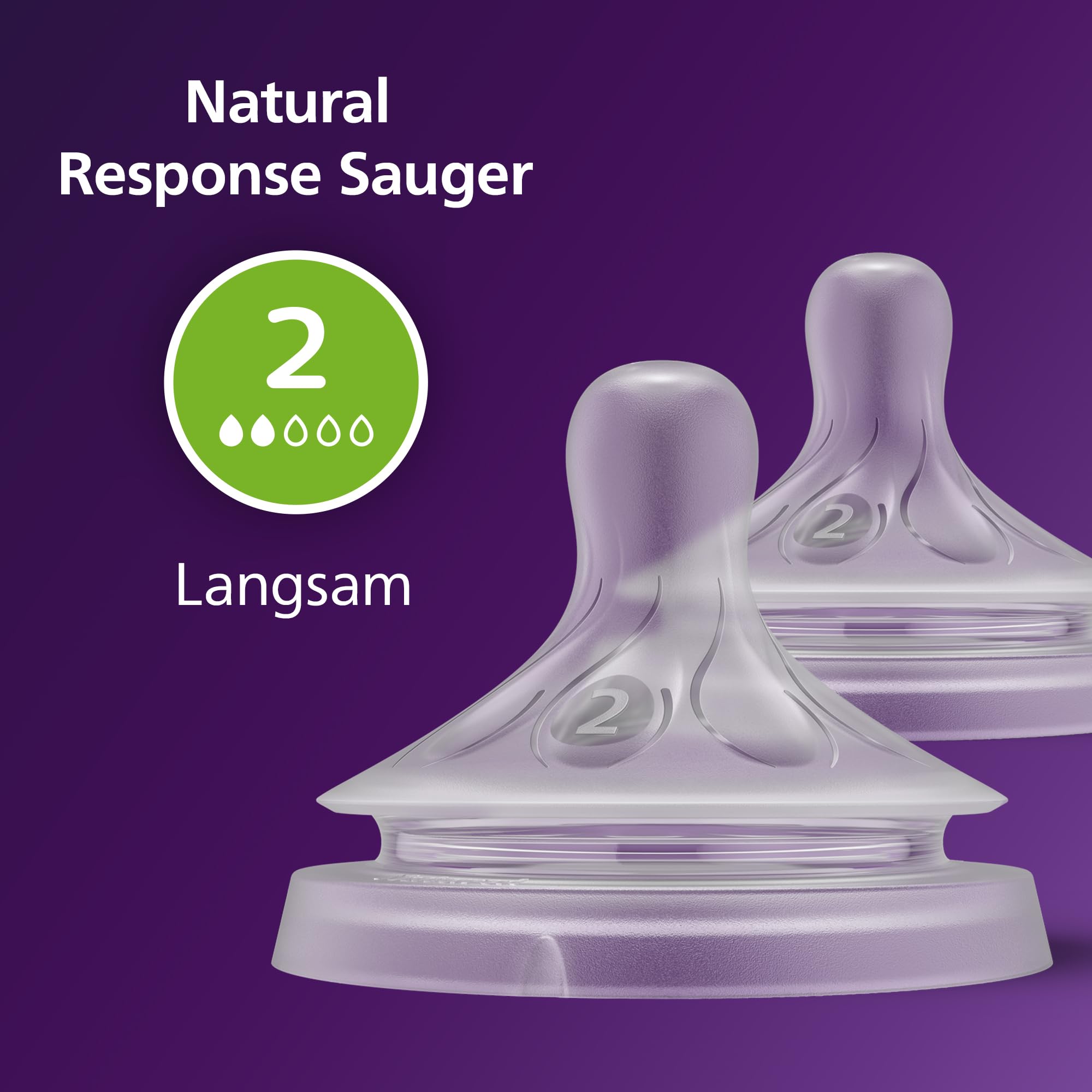 Philips AVENT Natural Response Sauger mit Anti-colic-Ventil, langsamer Nahrungsfluss (Durchflussrate 2), Doppelpack, SCY962/02
