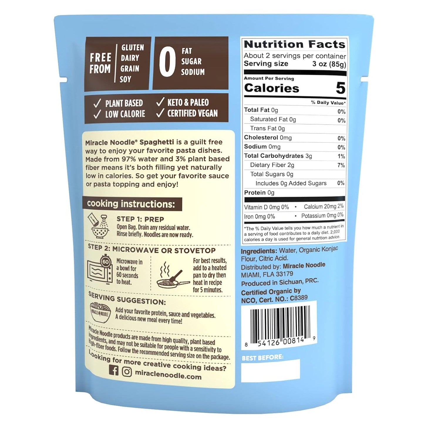 Miracle Noodle Ready to Eat Organic Spaghetti Pasta, 7 Oz (Pack of 6), Plant Based Shirataki Konjac Noodles, 5 Calories, 1g Net Carbs Per Serving, Keto, Gluten-Free