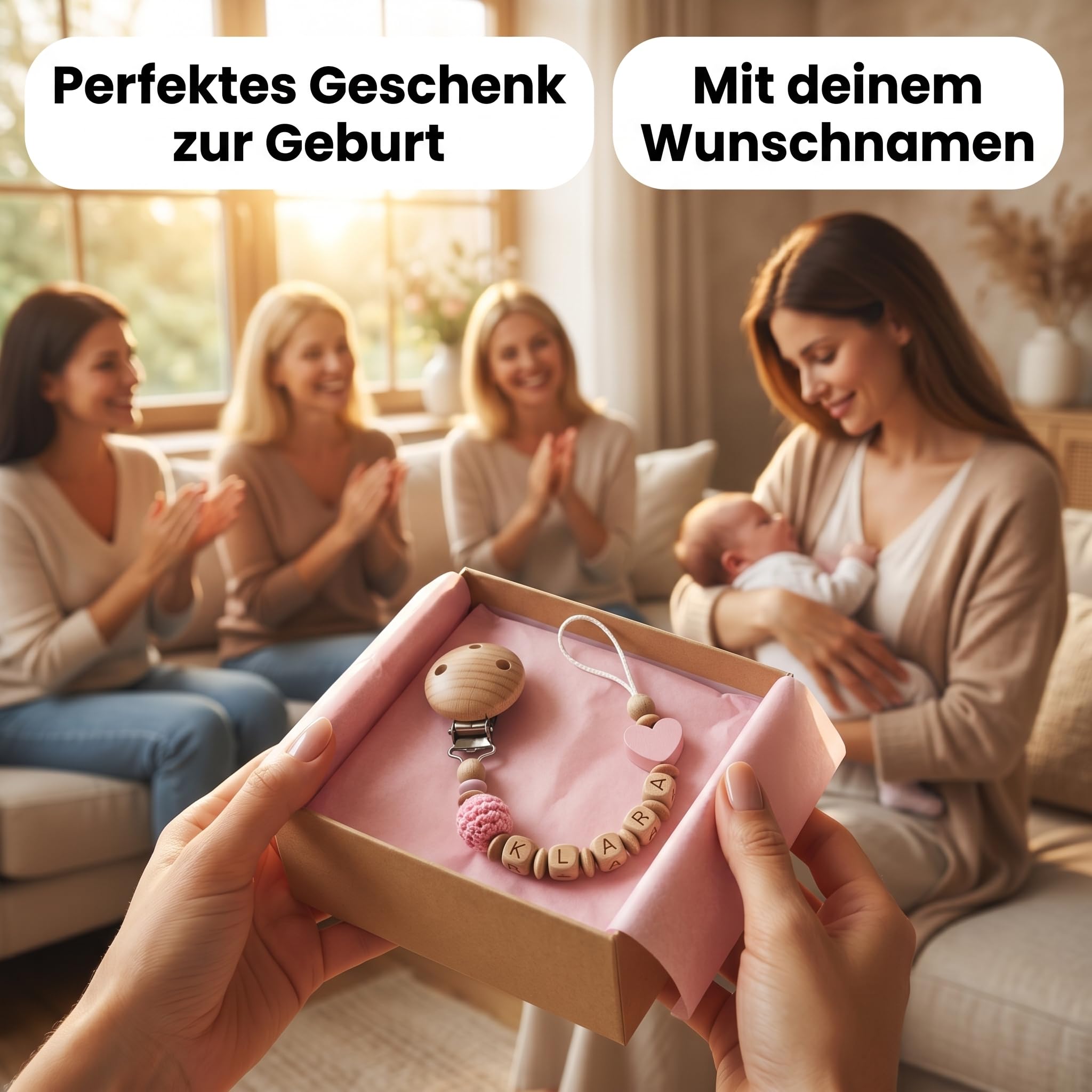 Schnullerband mit Namen für Mädchen & Jungen personalisierte Baby Geschenke (Blau)