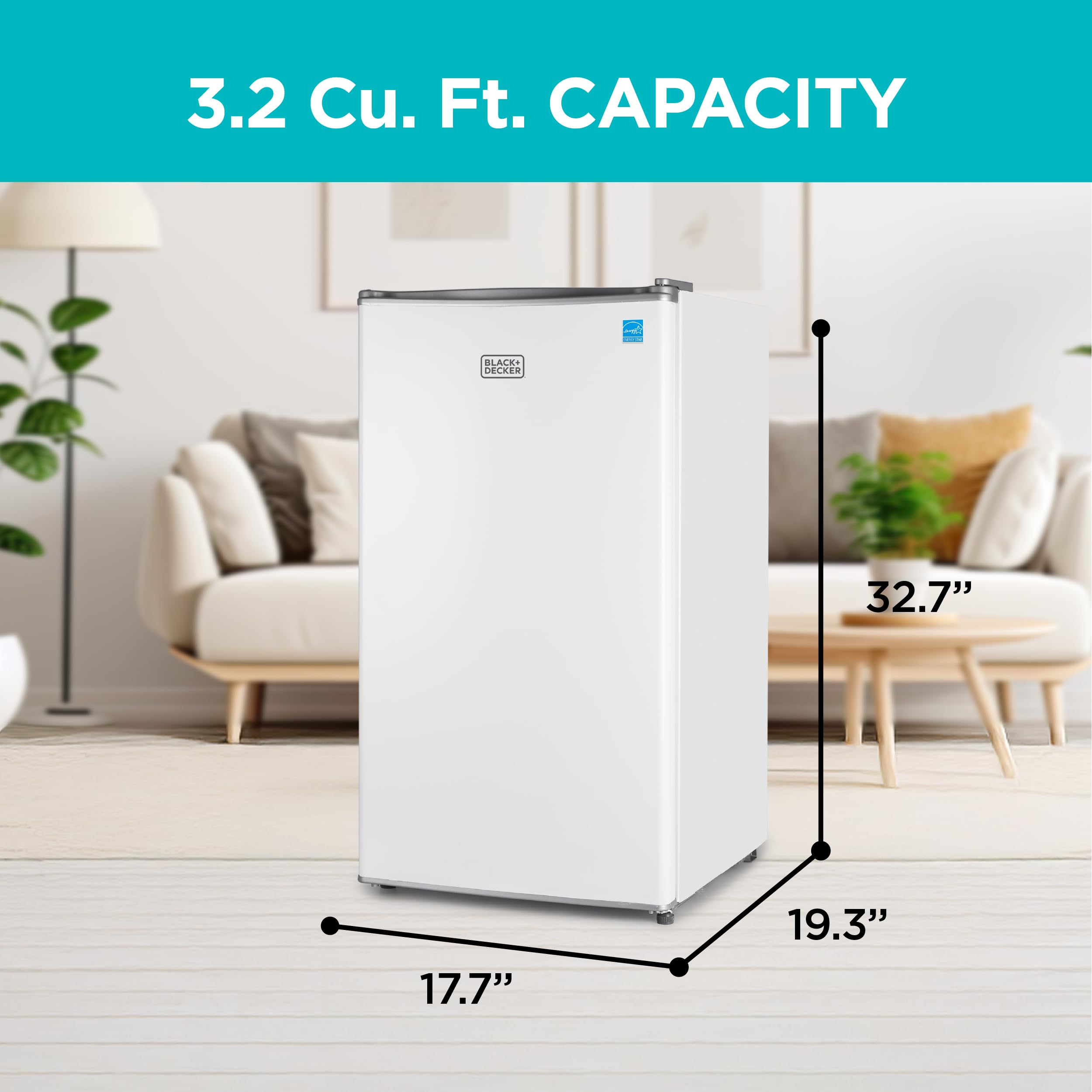 BLACK+DECKER 1.7 Cu. Ft. Compact Refrigerator, ENERGY STAR Certified, Single Door Mini Fridge with Chiller Compartment, Personal Fridge for Home or Dorm Room, R600a Refrigerant, BCRK17W, White