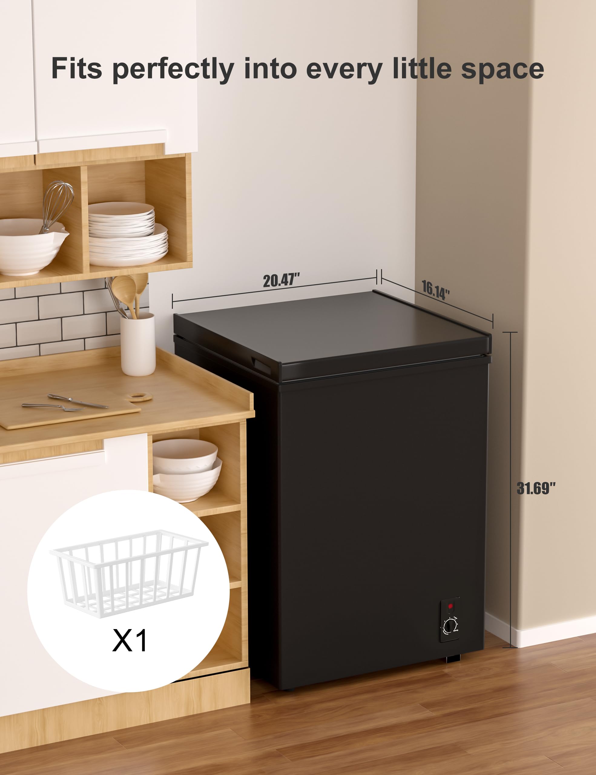 7.0 Cu Ft Chest Freezer - Energy Saving Quiet Top Open Door Mini Freezer Adjustable 6 Thermostat - Compact Small Deep Freezer w/Removable Basket and Defrost Water Drain for Home/Apartment/Garage
