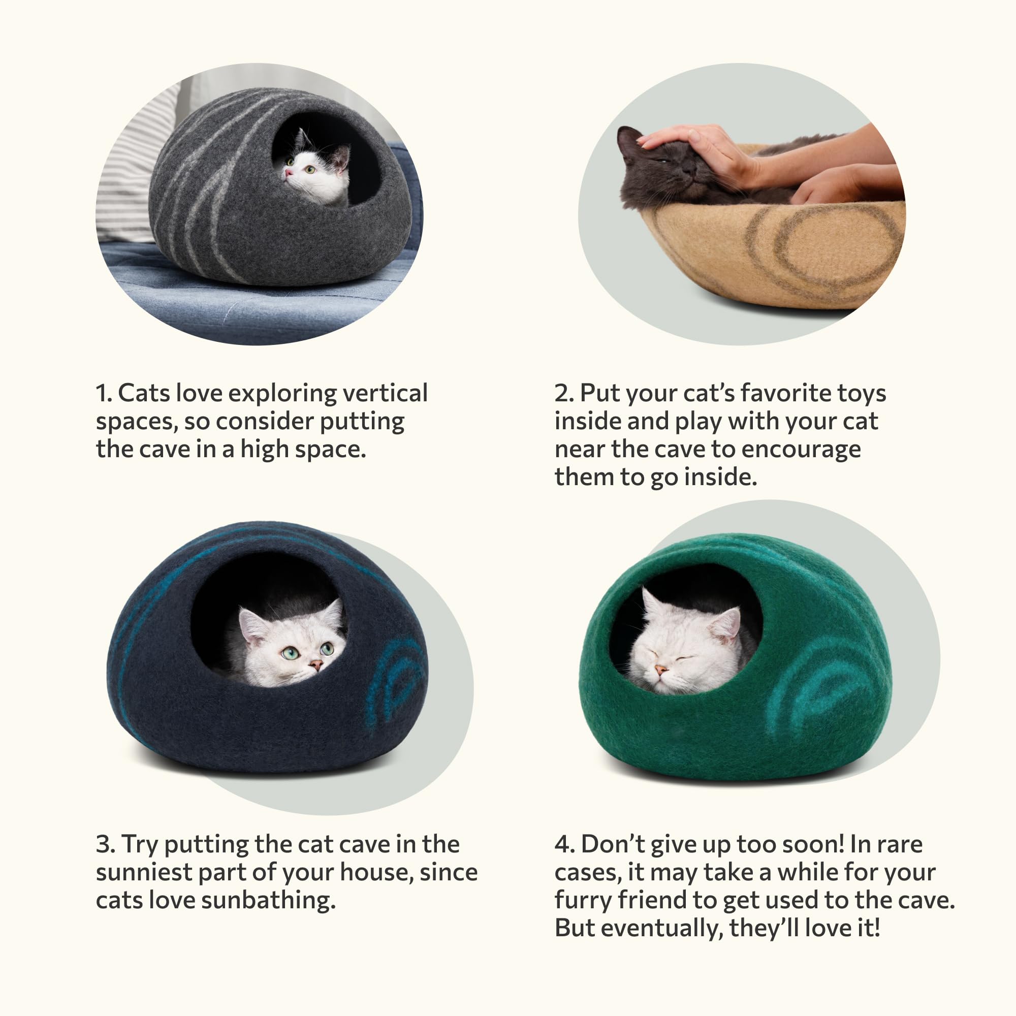 MEOWFIA Katzenbett aus Merinowolle – Handgefilztes, Umweltfreundliches Katzenbett für Katzen & Kätzchen – Weiches Schlafbett, Warm im Winter & Kühl im Sommer, Stilvolles Design