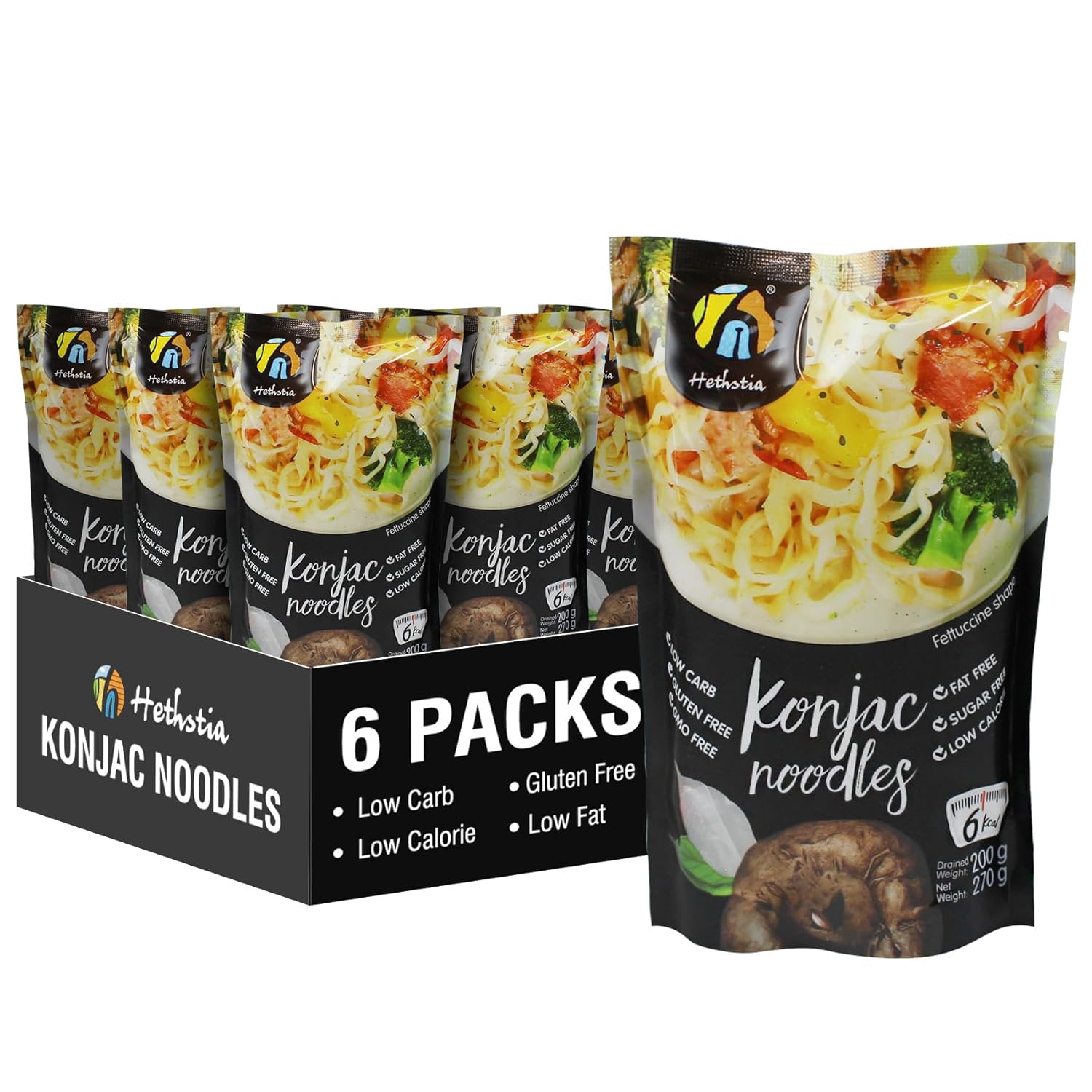 Hethstia Konjac Noodles, 10 Packs Shirataki Spaghetti - Low Carb, Low Calorie, Ready to Eat Konjac Pasta - Keto, Gluten-Free, Vegan, Fat-Free, 0 Sugar, Healthy Low Carb Pasta Substitute