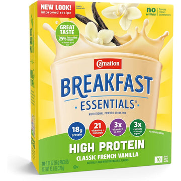 Carnation Breakfast Essentials High Protein Oral Supplement Classic French Vanilla Flavor 1.31 oz. Packet 60 Ct