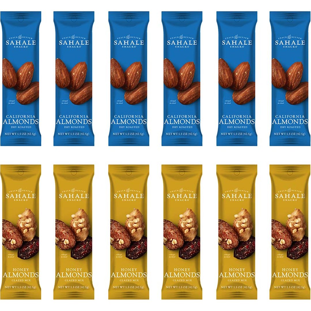 Sahale Snacks Glazed Mix Nut Blend Variety Pack, 1.5 Oz Grab & Go Bags (12 Total Packs) - Four Different Dry-Roasted Deluxe Mixed Nuts Blends Included - Non-GMO Kosher & Certified Gluten-Free Snacks