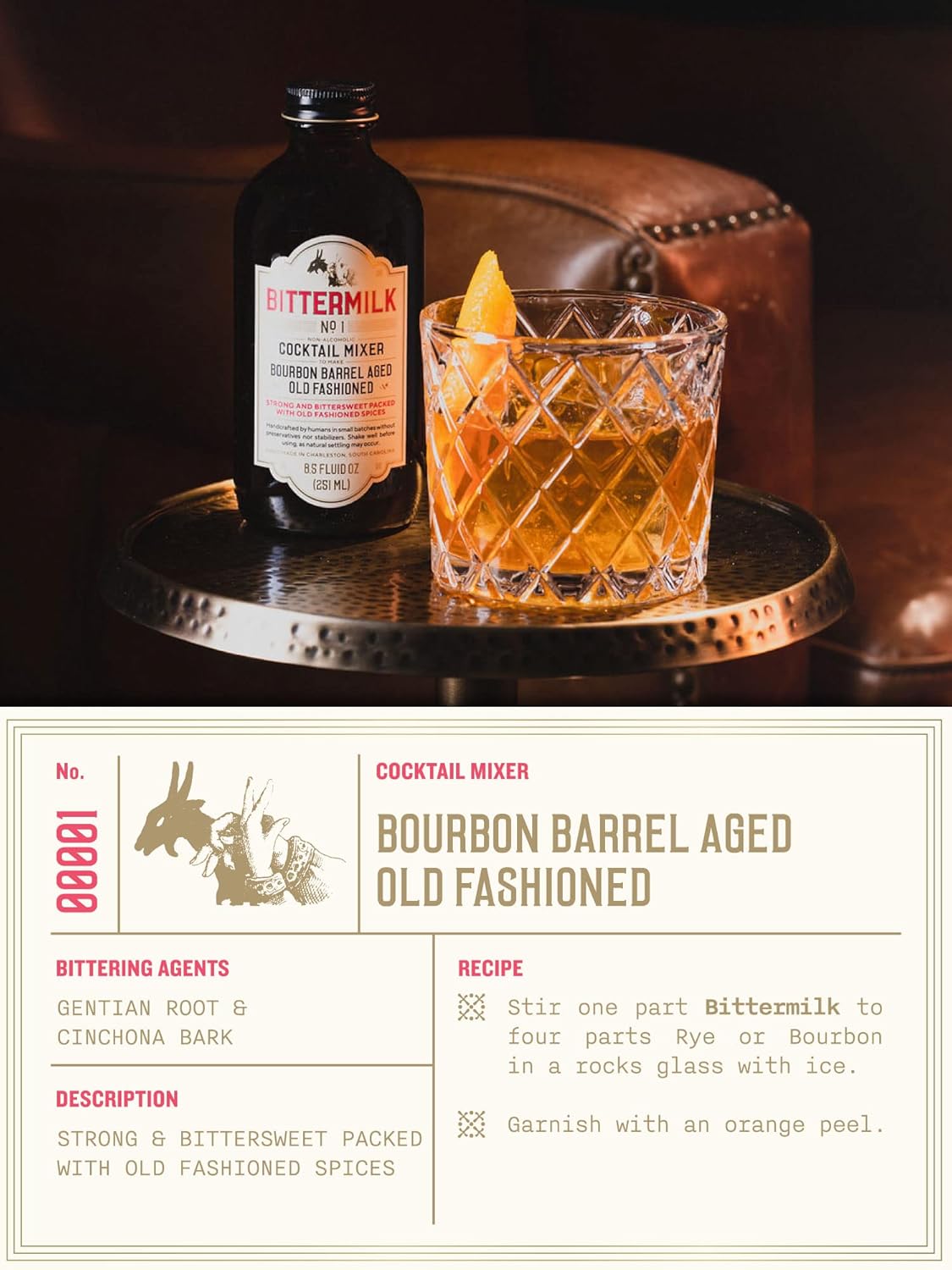 Bittermilk No.1 Bourbon Barrel Aged Old Fashioned Mix - All Natural Handcrafted Cocktail Mixer - Old Fashioned Syrup - More Complex than Bitters & Simple Syrup