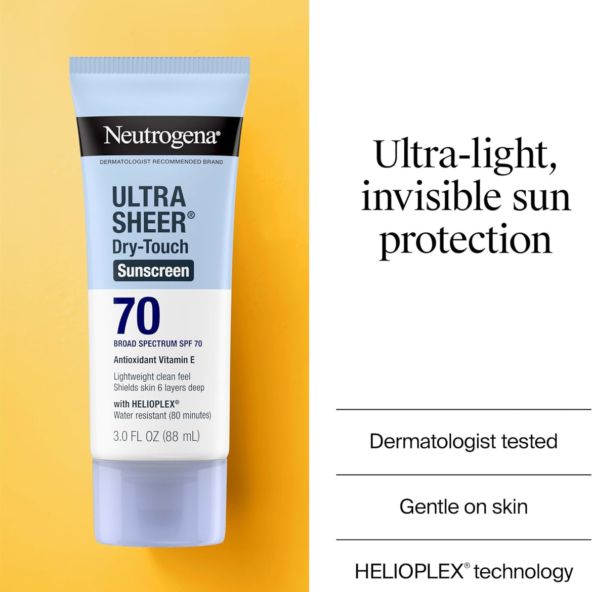 Neutrogena Ultra Sheer Dry-Touch Sunscreen Lotion, Broad Spectrum SPF 55 UVA/UVB Protection, Oxybenzone-Free, Light, Water Resistant, Non-Comedogenic & Non-Greasy, Travel Size, 3 fl. oz