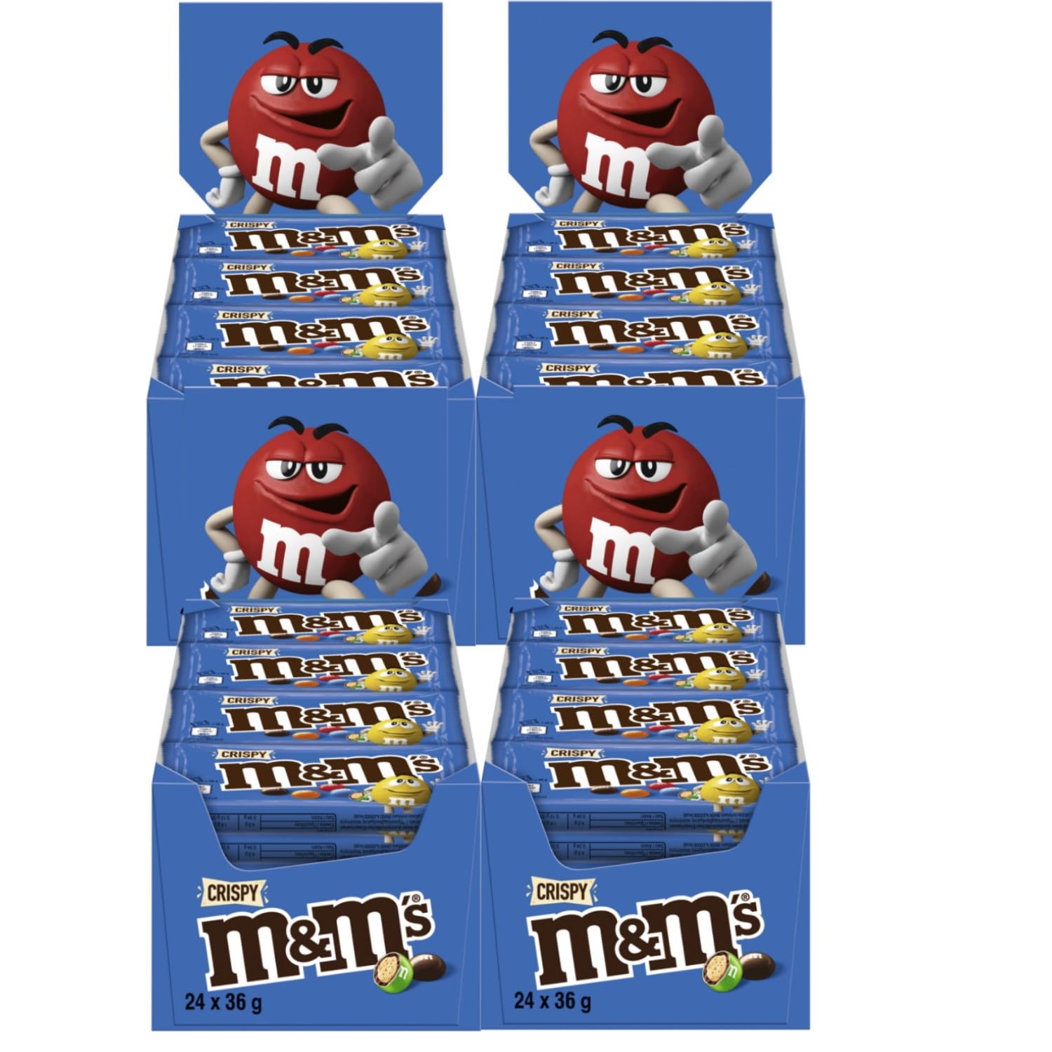 M&M's Crispy, Schokoladen Großpackung, 24 x 36g, Knusprige Schokolinsen als Süßigkeiten, Schokoladen Geschenk (816g)