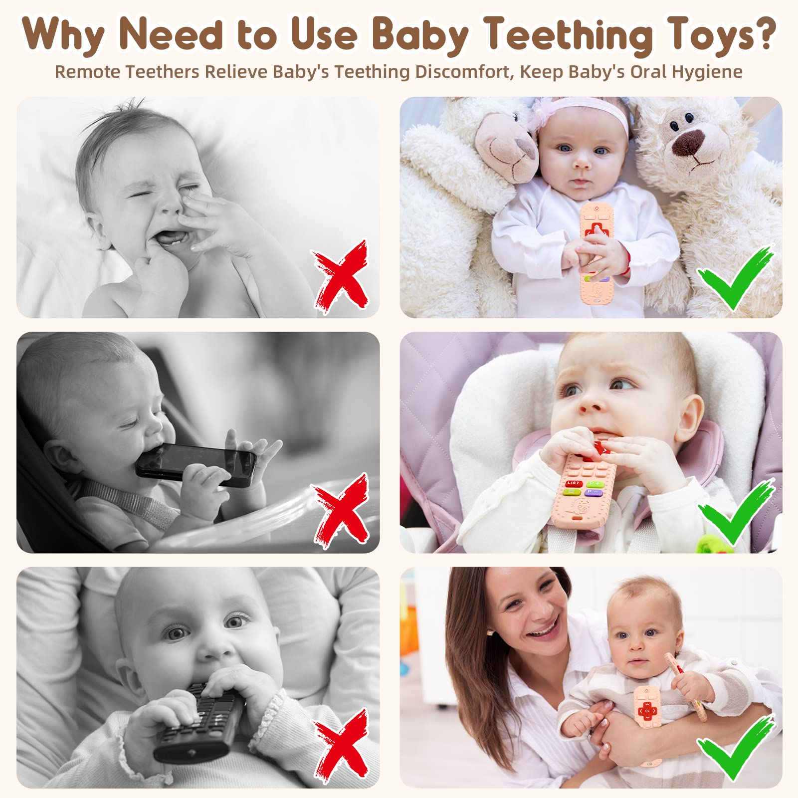 Zahnen Beißringe Spielzeug für Babys 3-6-12 Monate Geschenke, Fernbedienung Baby Zahnungshilfe für 7 8 9 Monate Kleinkind Autismus, Lebensmittelqualität Silikon Badespielzeug, Schwarz