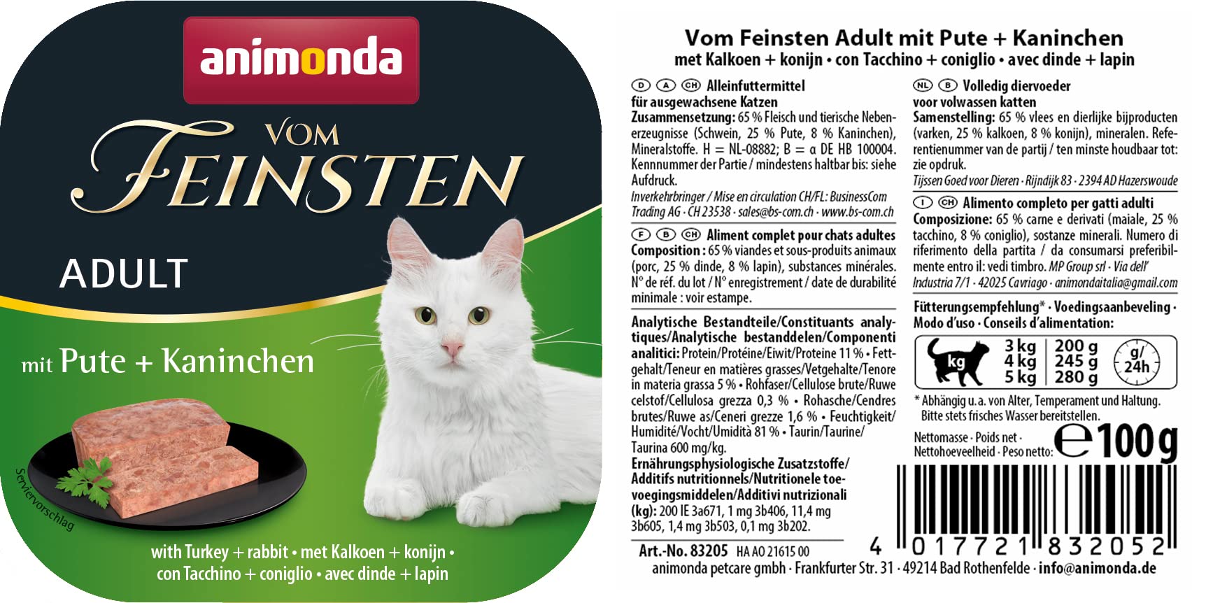 animonda Vom Feinsten Adult Vielfalt (32 x 100 g), Nassfutter für ausgewachsene Katzen, Katzenfutter ohne Getreide und Zucker, mit 100 % frischen, fleischlichen Zutaten