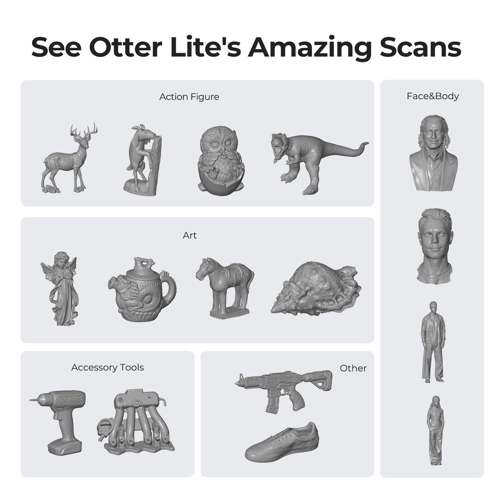 Creality 3D Scanner Otter Lite Basic, Handheld Scanner with 0.05mm Accuracy, Anti-Shake Tracking, Up to 30FPS Scanning Speed Support 20-2000mm Objects for Windows Mac iPhone Android
